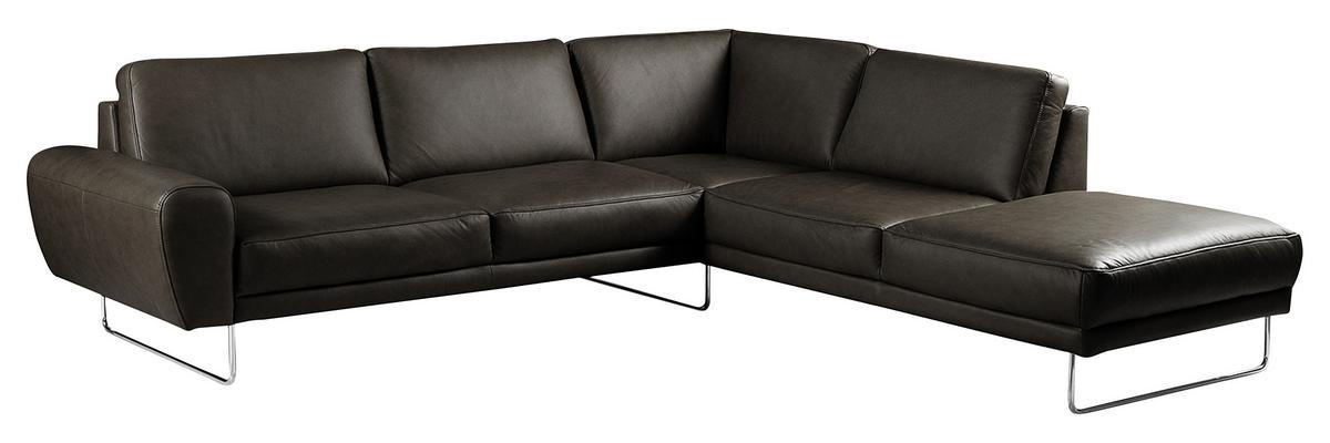 Ecksofa Spring Schwarz Chrom S: 273x250 cm - Chromfarben/Schwarz, Design, Leder (273/250cm) - Livetastic