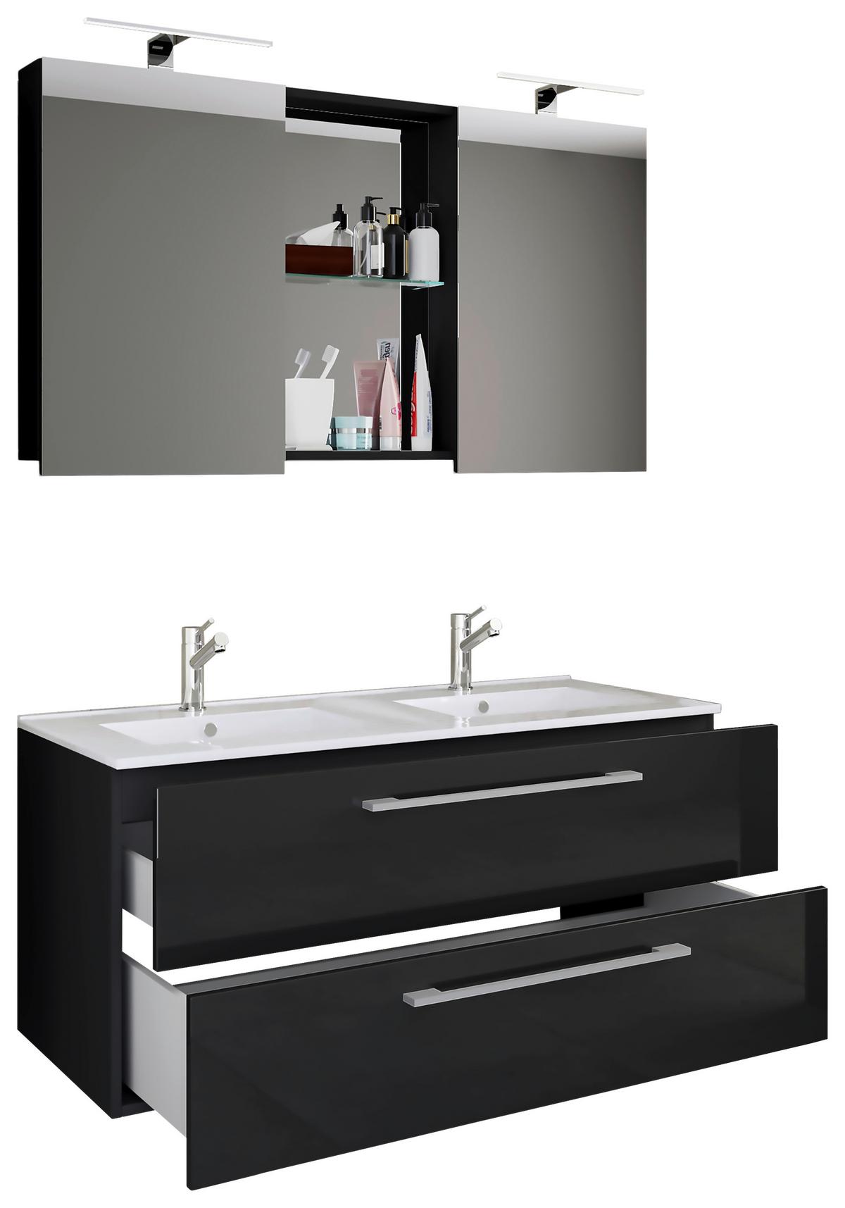 Badezimmer Budasi Schwarz B: 111 cm - Schwarz/Weiß, MODERN, Keramik/Holzwerkstoff (112cm) - MID.YOU
