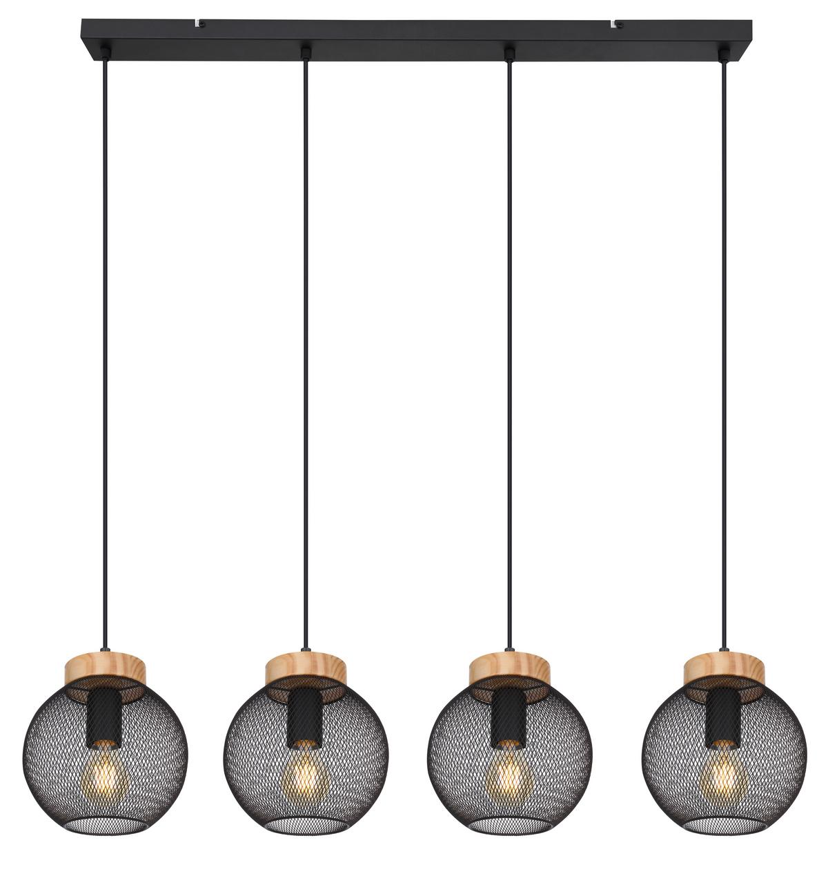 Hängeleuchte H: 120 Cm 4-Flammig, Braun/schwarz - Schwarz/Braun, Basics, Holz/Metall (95/20/120cm) - Globo