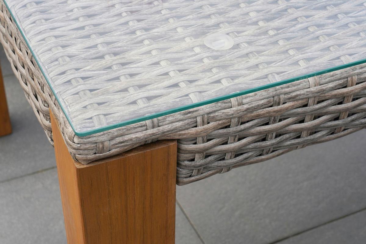 Gartentischgruppe 7tlg. Set Inkl. Kissen - Beige/Beigebraun, KONVENTIONELL, Glas/Holz - Gardenson