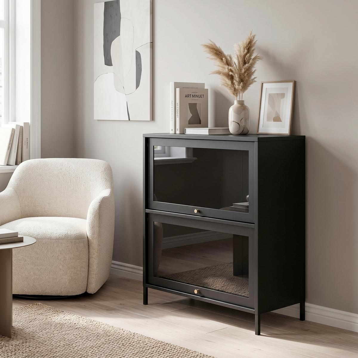 SIDEBOARD BAKAL - Schwarz, Design, Glas/Metall (80/100/40cm) - Livetastic