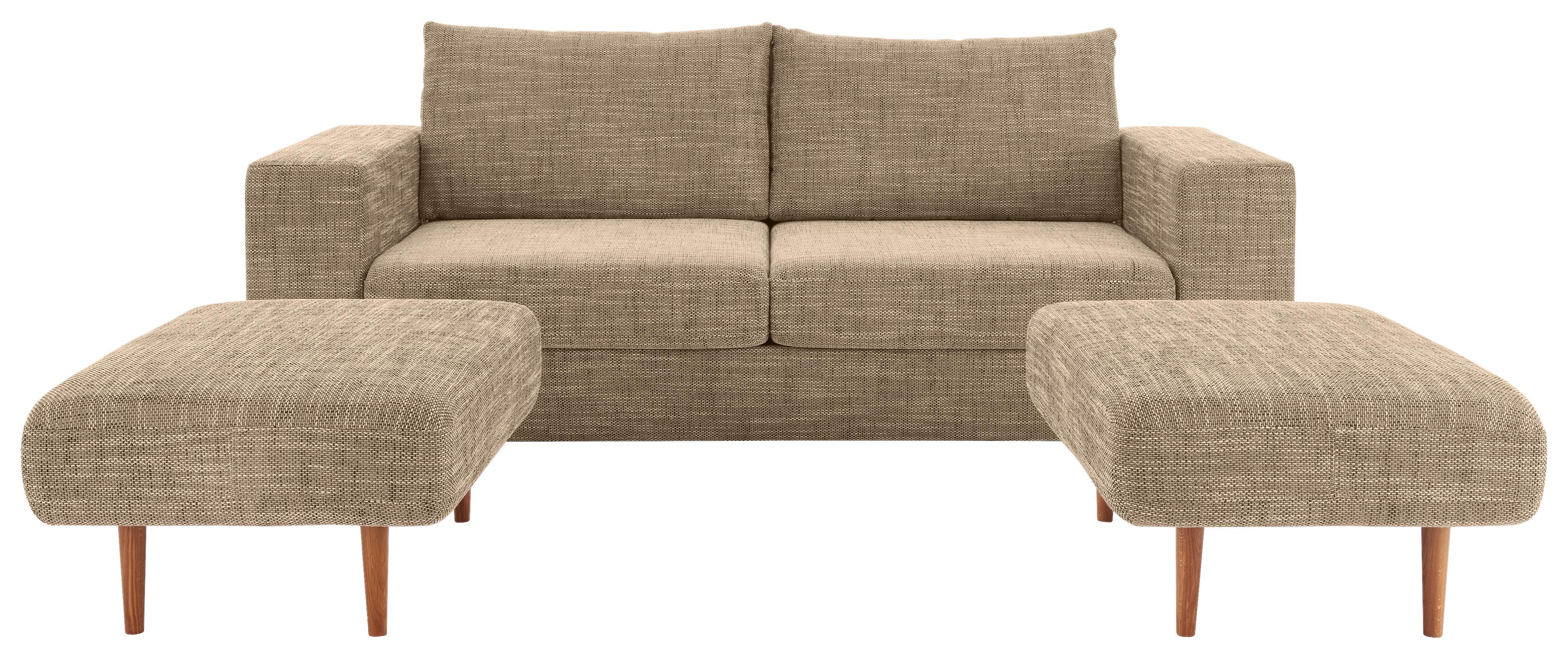 3-Sitzer-Sofa Looks mit Hocker in Braun + Beige - Eichefarben/Beige, Design, Textil (212/96/107cm) - LOOKS by W.Joop