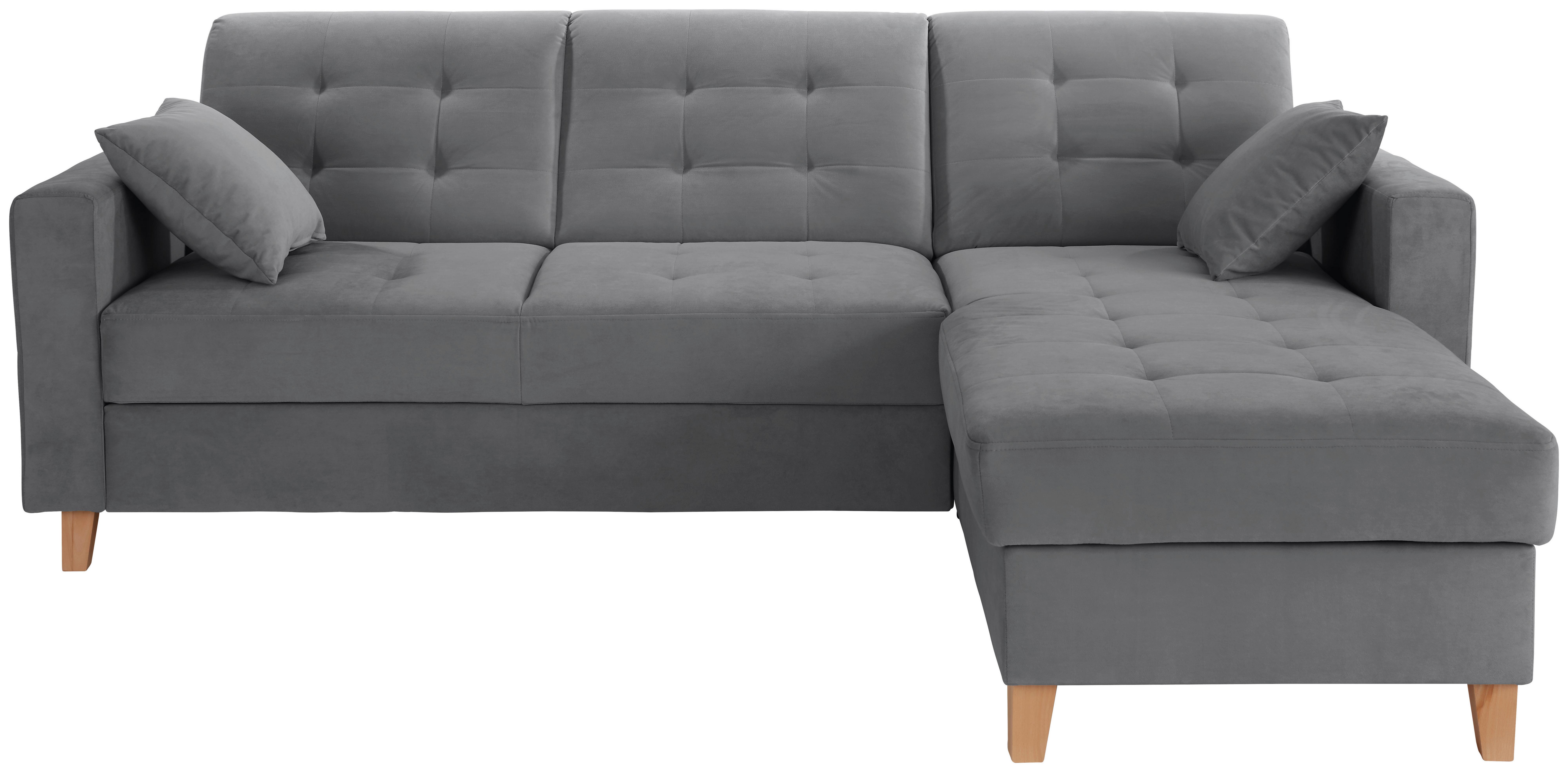 Ecksofa Mit Schlaffunktion & Bettkasten Bergen Dunkelgrau - Dunkelgrau/Naturfarben, Design, Textil (231/160cm) - Luca Bessoni
