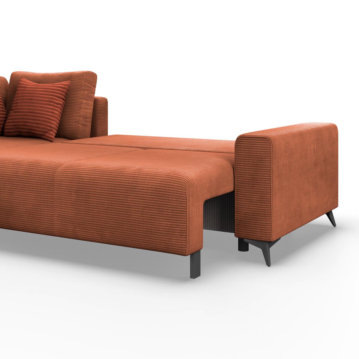 Ecksofa mit Schlaffunktion Lincoln Kupfer Cord 212x270 cm - Schwarz/Kupferfarben, MODERN, Textil (212/270cm)