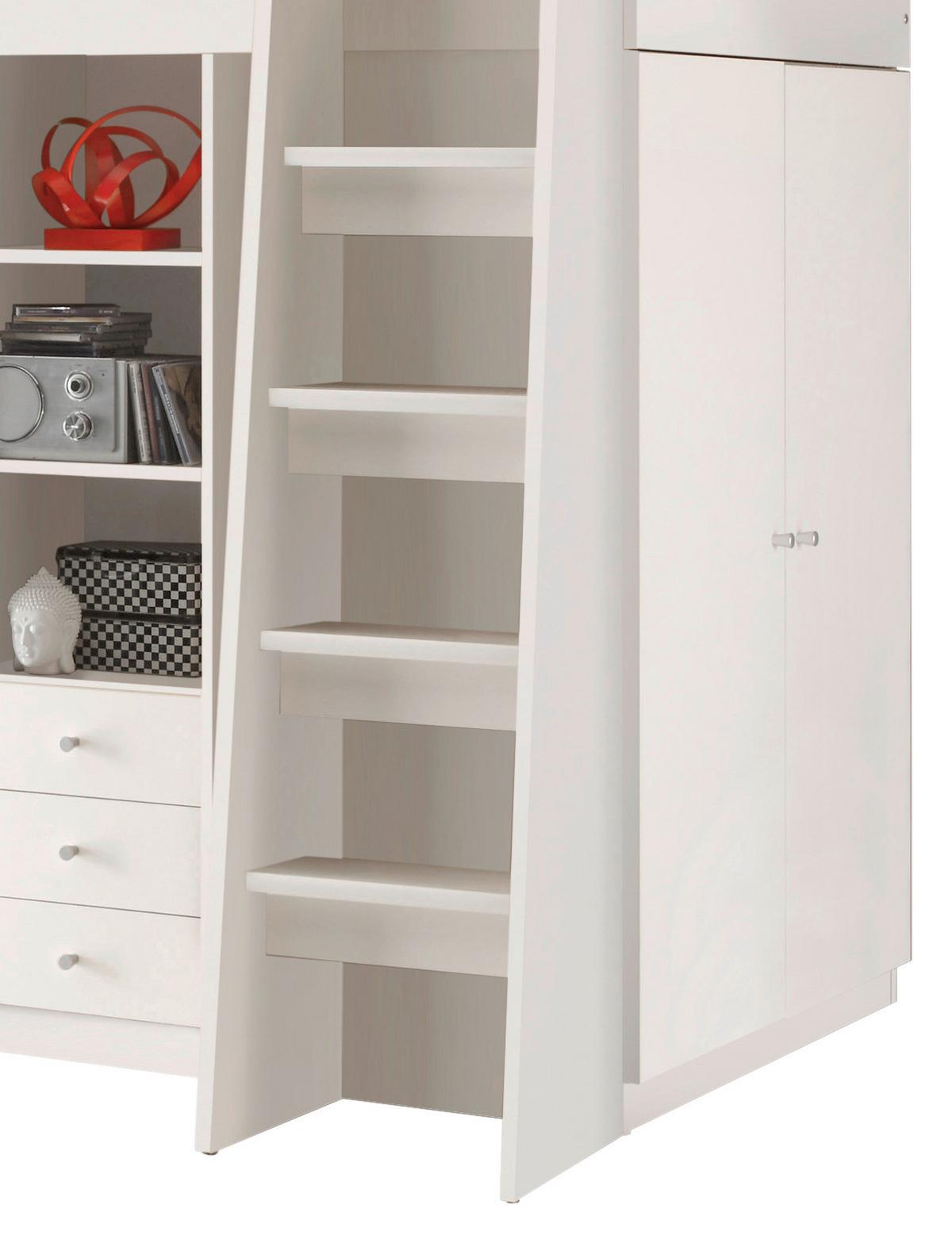 Vysoká posteľ UNIT so stolíkom a skrinkou - biela, Modern, kompozitné drevo (90/200cm) - MID.YOU