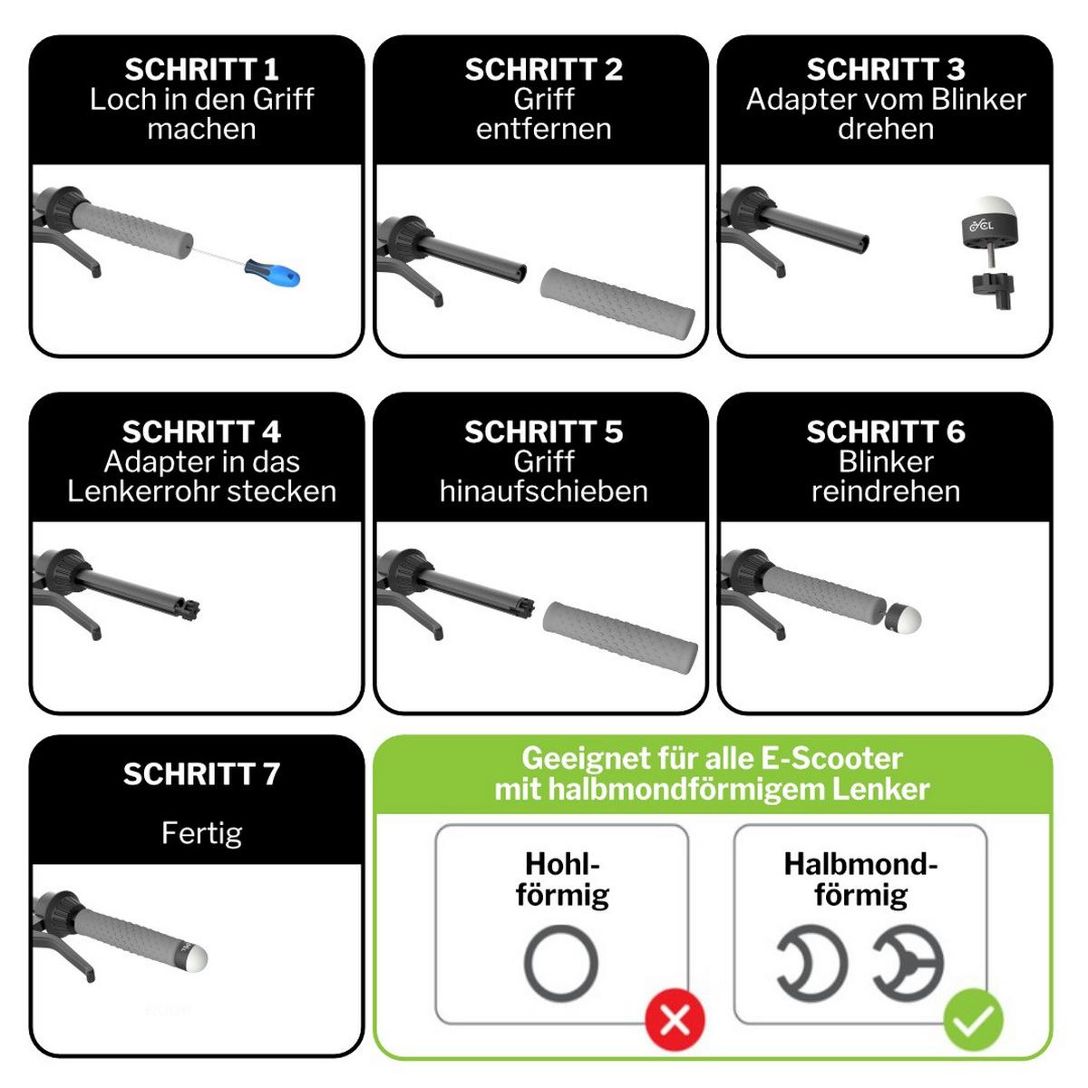 Blinker Nachrüstset, E-Scooter 2 Stück mit Batterie - Schwarz, Basics, Kunststoff (4cm)