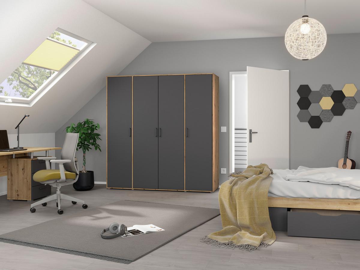 Drehtürenschrank Voyager Eiche Artisan,grau B: 187 Cm - Eiche Artisan/Grau, MODERN, Holzwerkstoff (187/194/53cm) - Rauch Möbel