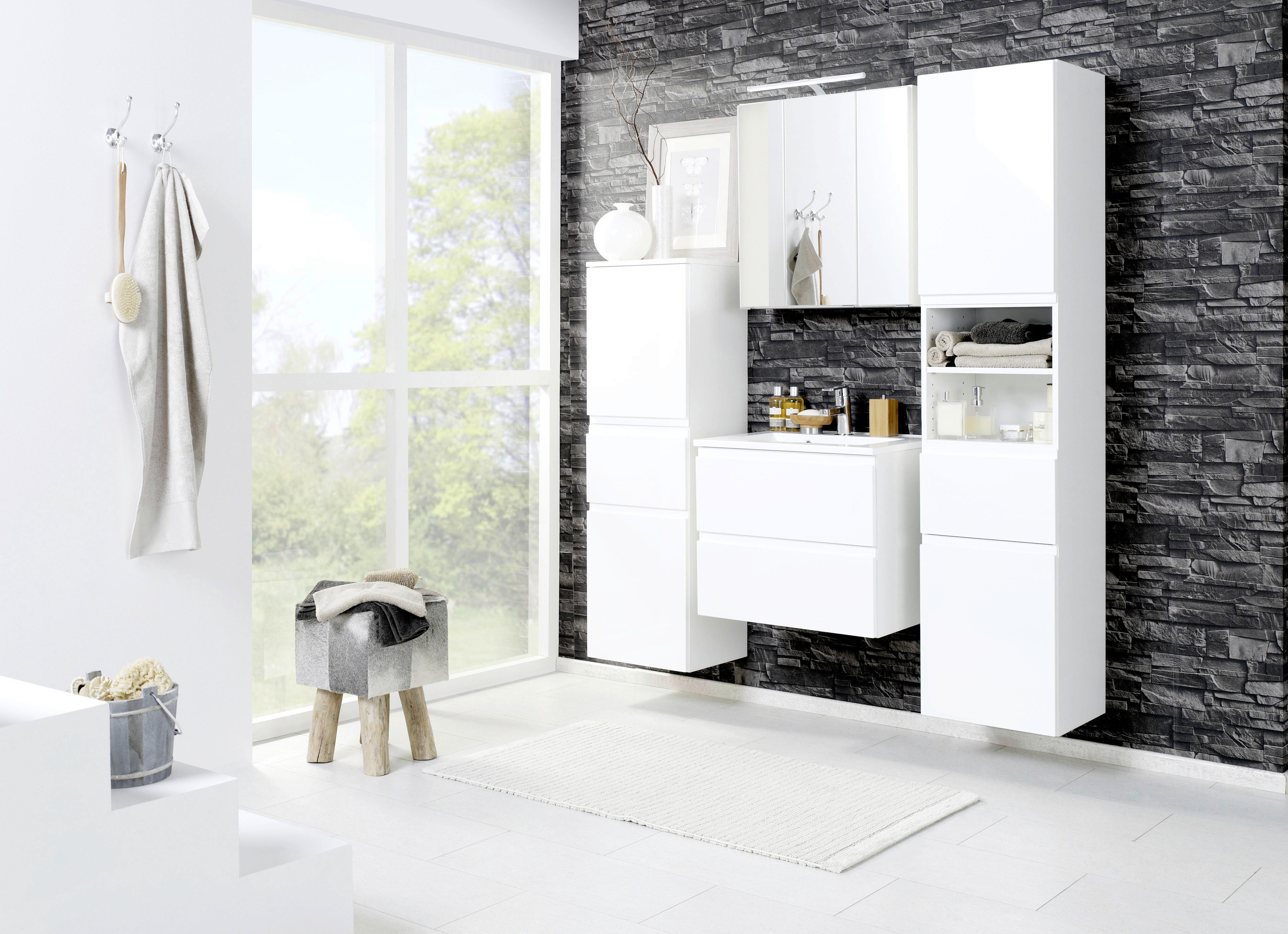 Badmöbel-Set 3-Tlg. inkl. LED Cardiff B: 60 cm, Weiß - Weiß, Design, Holzwerkstoff (60cm) - Held