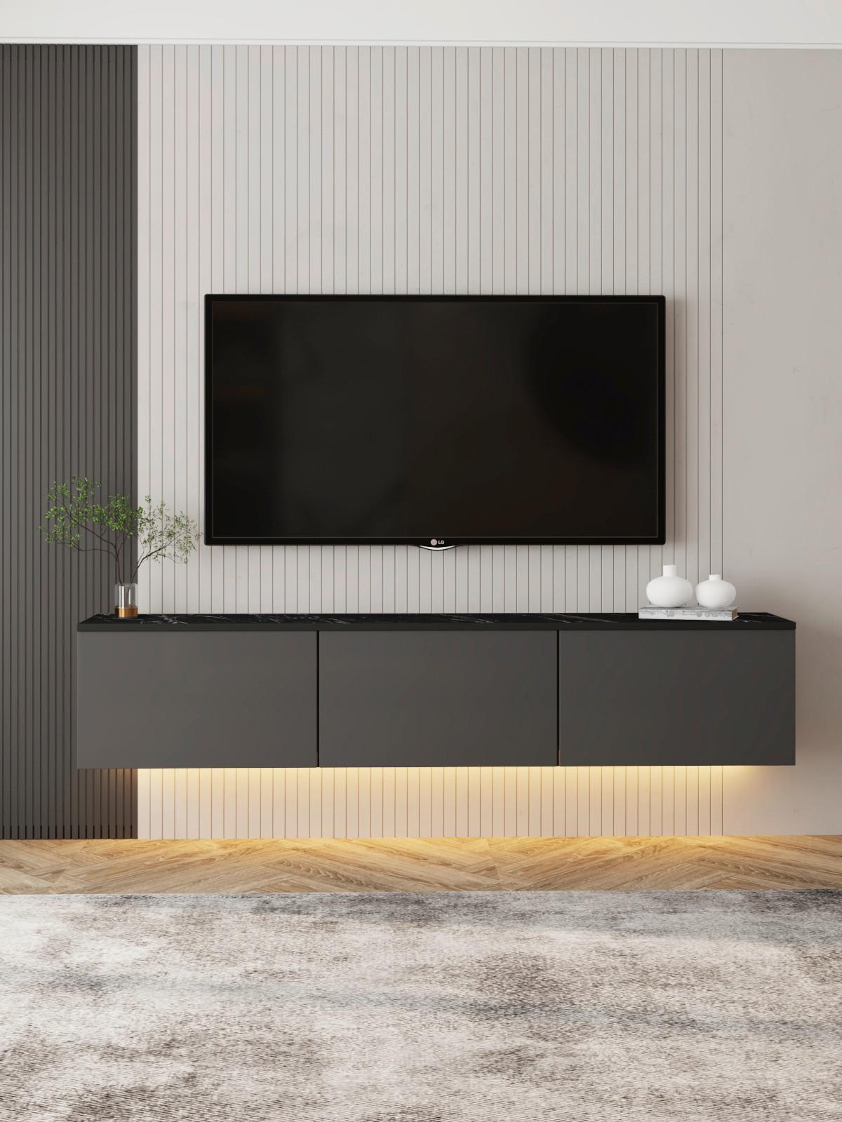 Lowboard Neon Anhrazit/Schwarz B: 160 cm - Anthrazit/Schwarz, Design, Holzwerkstoff (160/35/32cm) - Livetastic