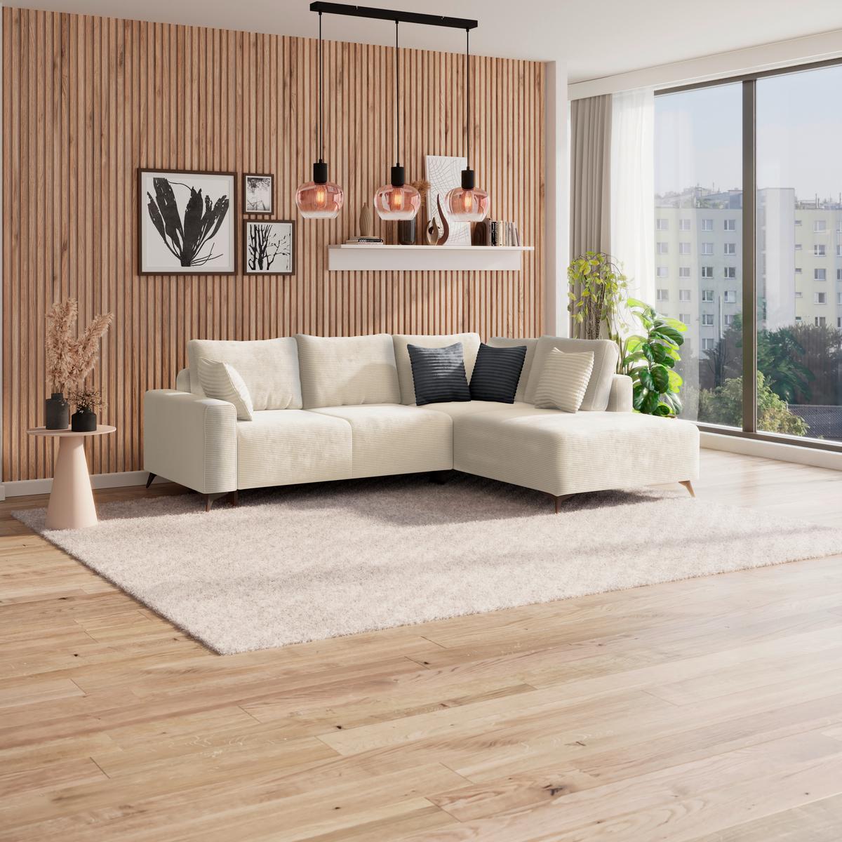 Ecksofa mit Schlaffunktion Viktor Creme Cord 270x212 cm - Beige/Creme, MODERN, Textil (270/212cm)