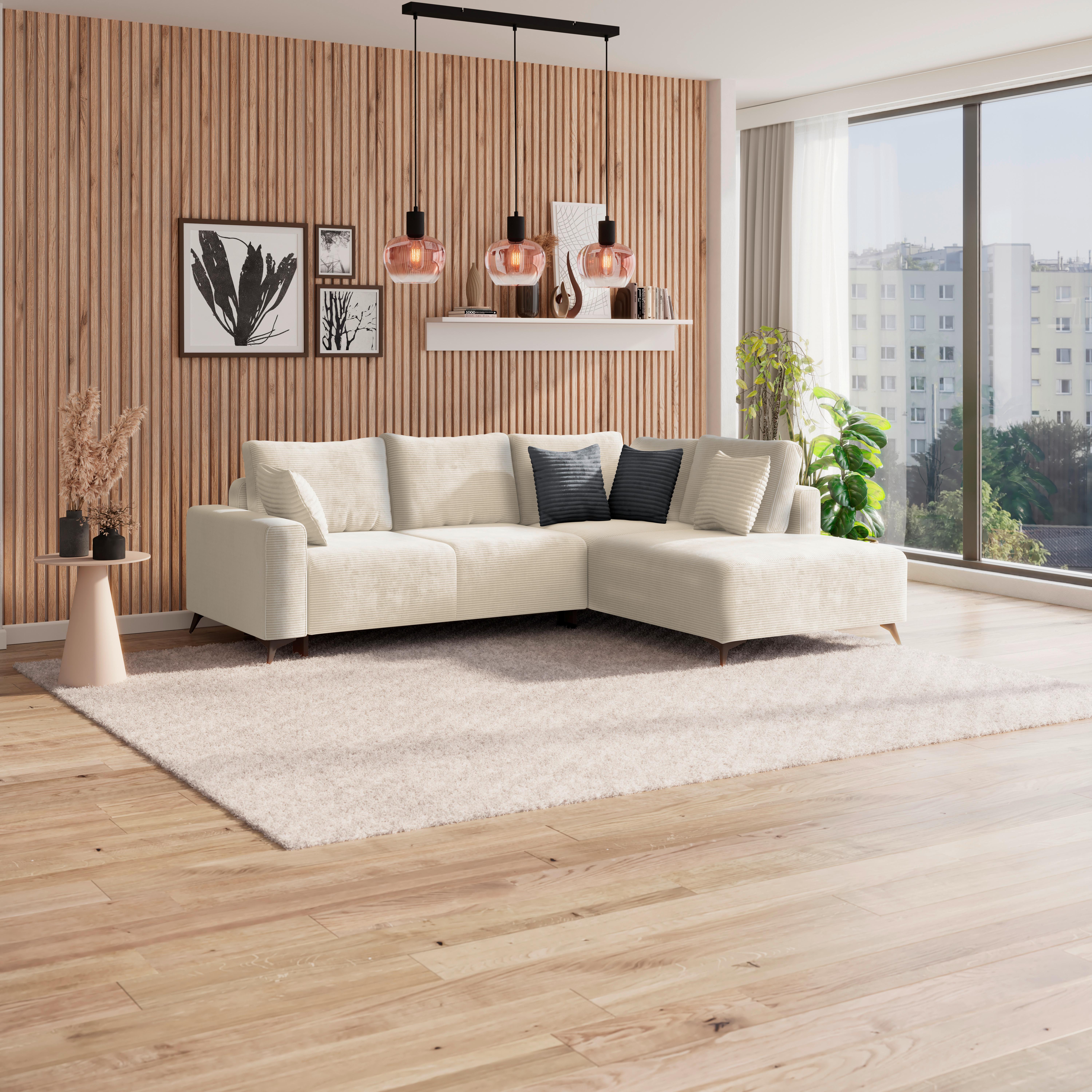 Ecksofa mit Schlaffunktion Viktor Creme Cord 270x212 cm