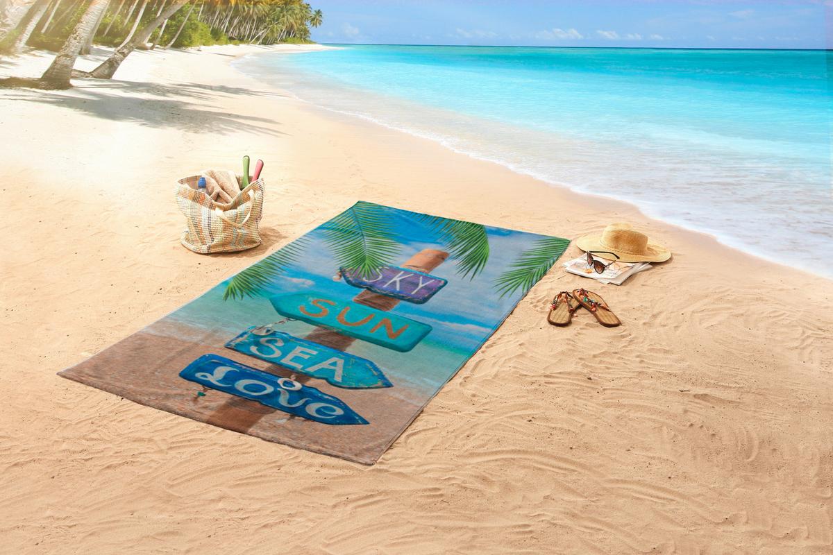 Strandtuch Happy Place Multicolor 100x180 cm - Multicolor, Trend, Textil (100/180cm)