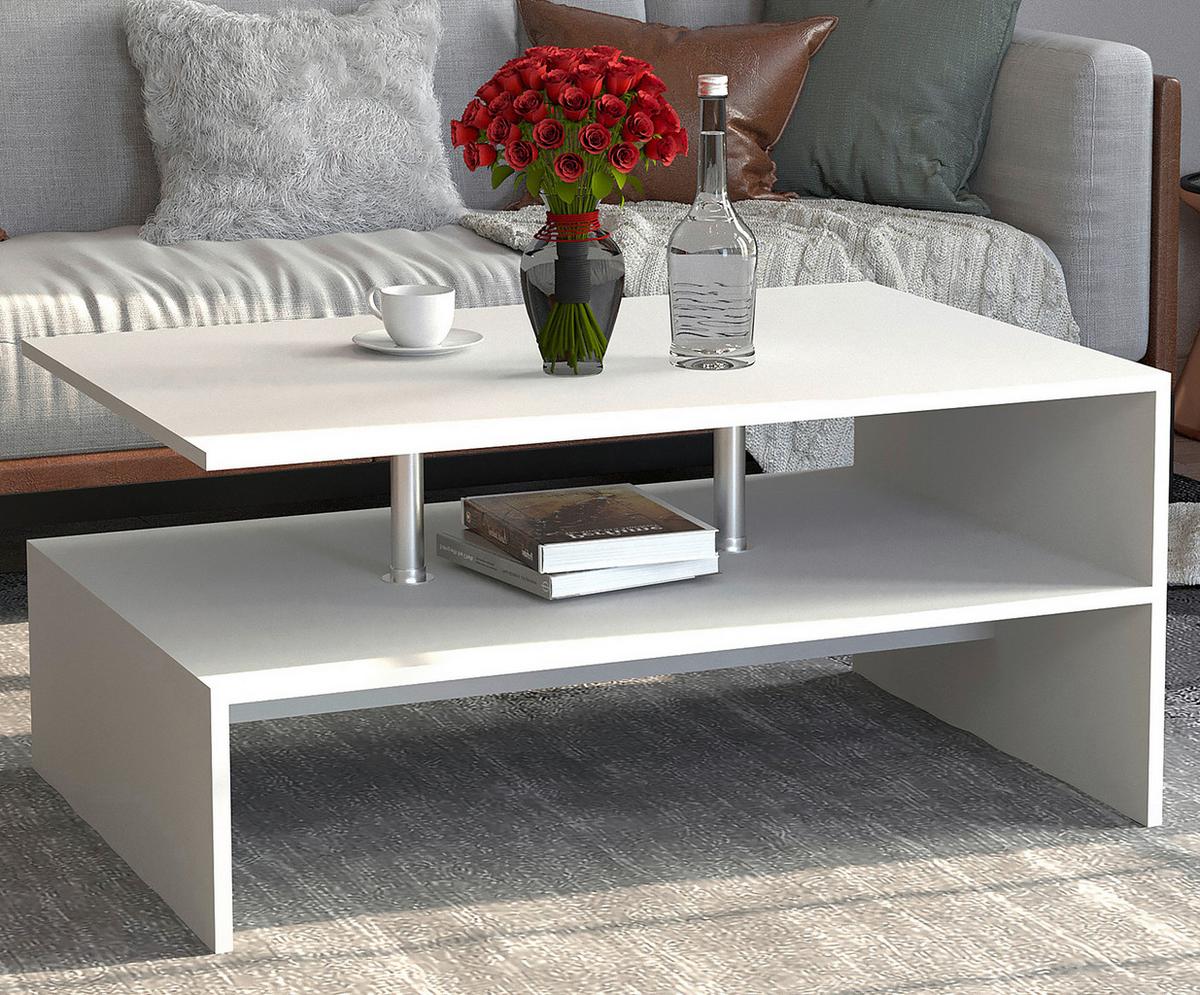 Couchtisch Maliso Weiß L: 90 cm - Weiß, Design, Holzwerkstoff (90/60/42cm) - MID.YOU