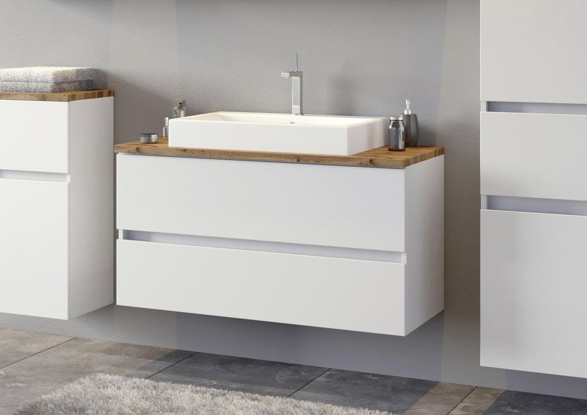 Waschbecken Mit Unterschrank B: 100 Cm, Weiß Dekor - Eichefarben/Weiß, Basics, Keramik/Holzwerkstoff (100cm) - Held