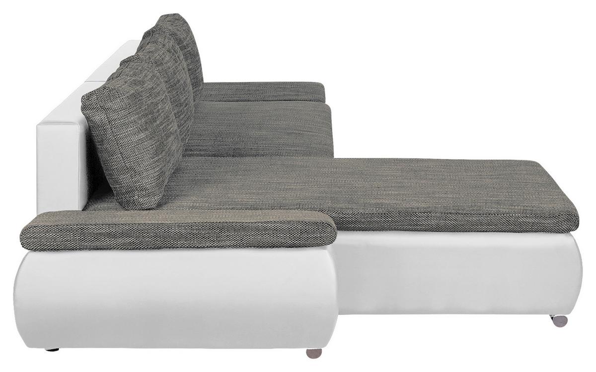 Ecksofa Acra Grau, Weiß B: 266x175 Cm - Chromfarben/Schwarz, Design, Textil (266/175cm) - Livetastic