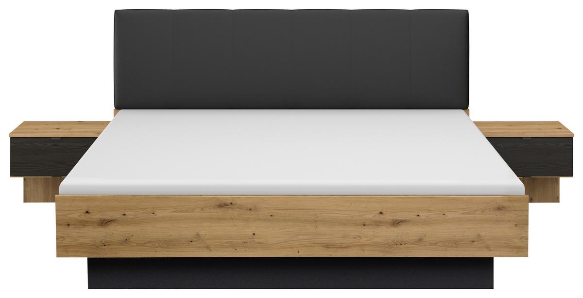 Bettanlage Apollon Eiche Artisan/schwarz B: 180cm - Schwarz/Eiche Artisan, MODERN, Holzwerkstoff/Textil (180/200cm) - Rauch Möbel