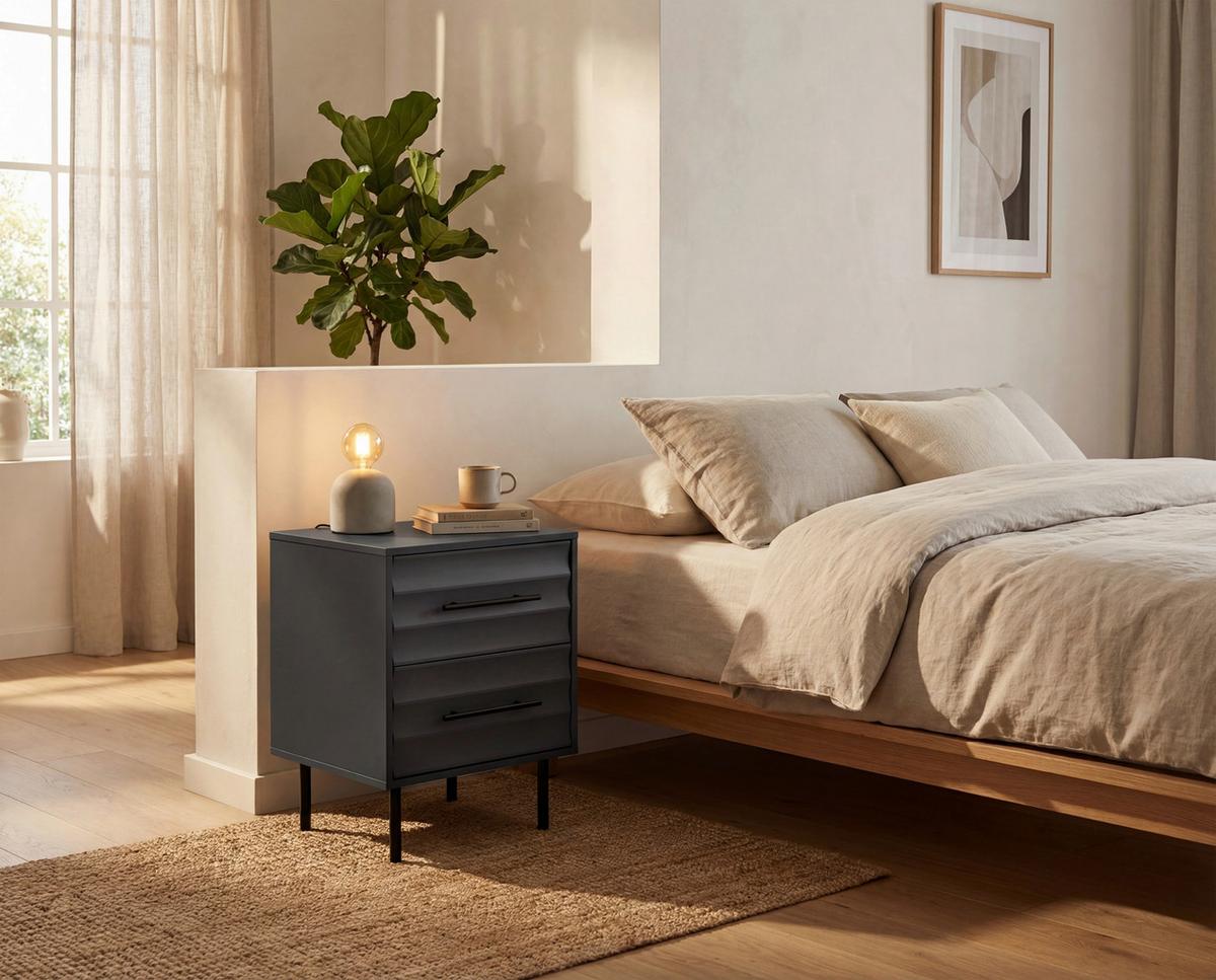 Nachtkästchen Carlton Anthrazit H: 55 Cm - Anthrazit/Schwarz, Trend, Holzwerkstoff (40/55/39cm)