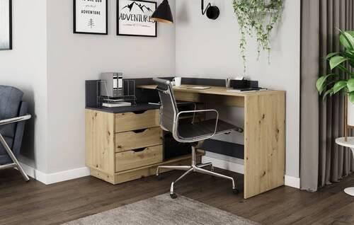 Eckschreibtisch Mit Stauraum B 105cm H 84cm Belfast - Anthrazit/Eiche Artisan, LIFESTYLE, Holzwerkstoff (129/105/84cm) - MID.YOU