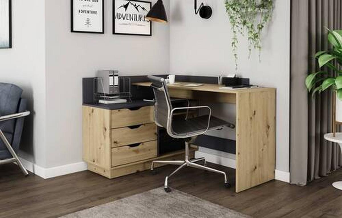 Eckschreibtisch Mit Stauraum B 105cm H 84cm Belfast - Anthrazit/Eiche Artisan, LIFESTYLE, Holzwerkstoff (129/105/84cm) - MID.YOU