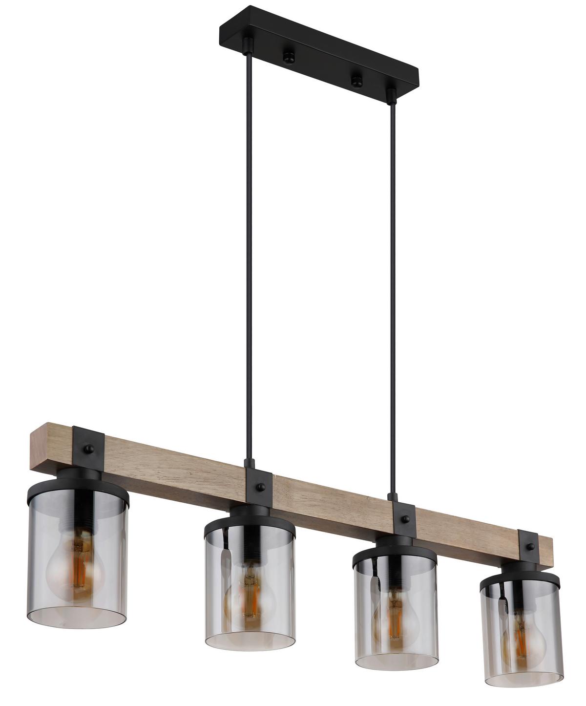 Hängeleuchte 15555-4h - Dunkelbraun/Schwarz, Natur, Glas/Holz (73/10/133cm) - Globo