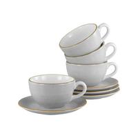 Cappuccinotasse Mit Untertass Vintage Nature Weiß, Hellgrau - Hellgrau/Weiß, Basics, Keramik - Creatable