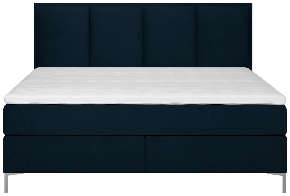 Boxspringbett mit Topper 180x200 cm Graz, Dunkelblau - Alufarben/Dunkelblau, MODERN, Textil (180/200cm) - MID.YOU
