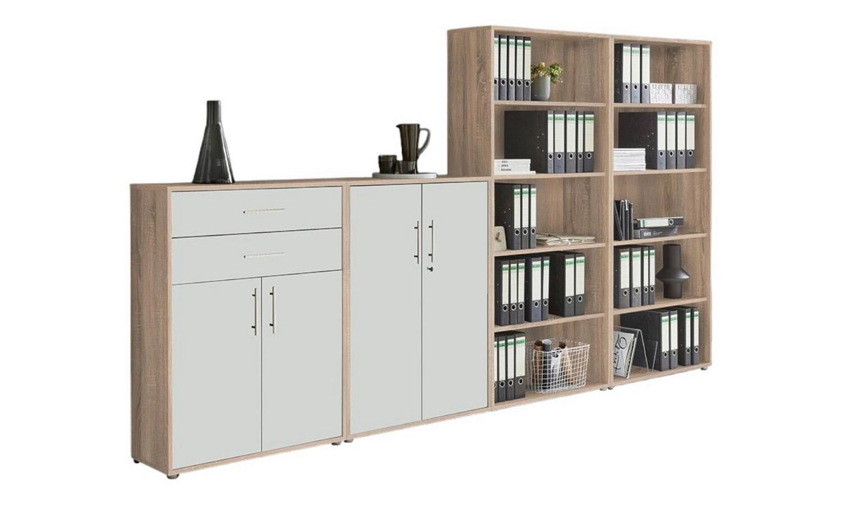 Aktenschrank Office Edition Weiß/Eiche Dekor B: 337,6cm - Eichefarben/Weiß, MODERN, Holzwerkstoff (337,6/185,6/33cm) - MID.YOU