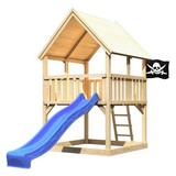 Spielturm Toni Set M - Blau/Naturfarben, Holz (200/345/200cm) - Karibu