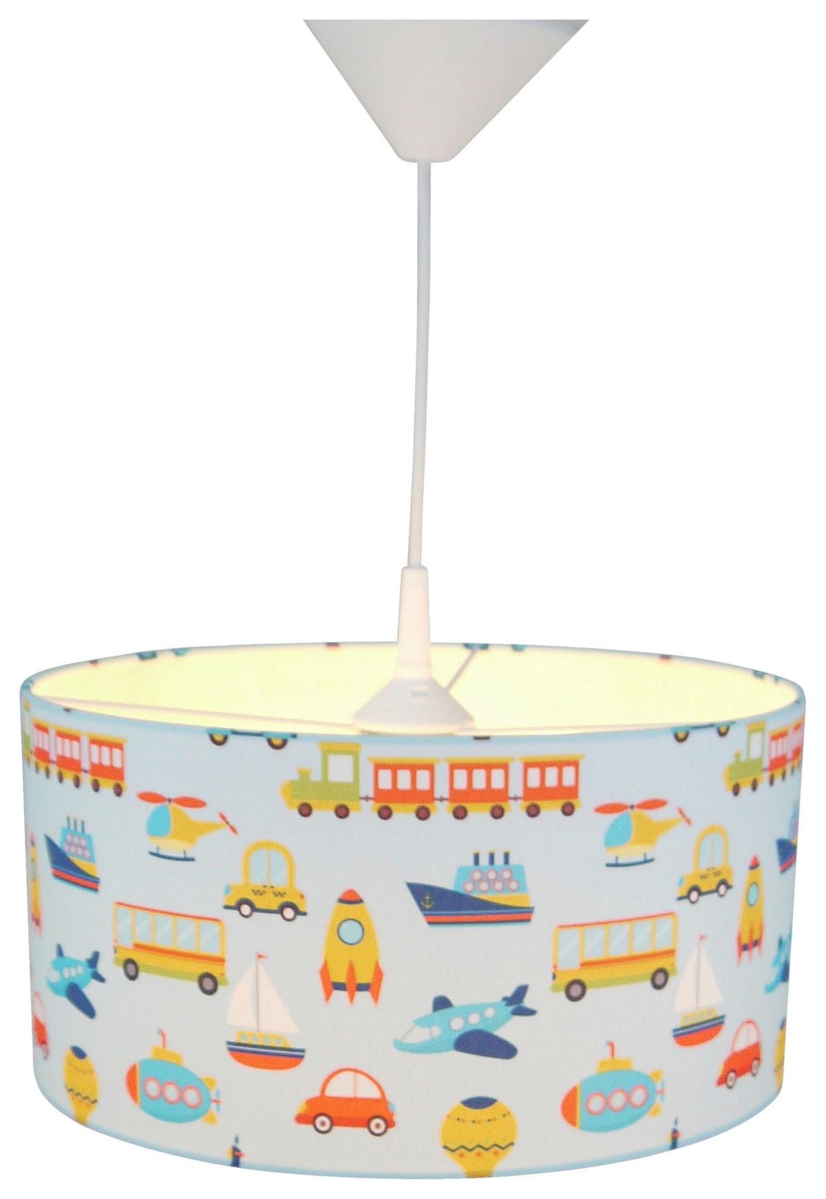Kinderhängeleuchte Fahrzeuge H: 79 cm 1-Flammig - Weiß/Hellblau, Trend, Textil/Metall (35/79cm) - Niermann