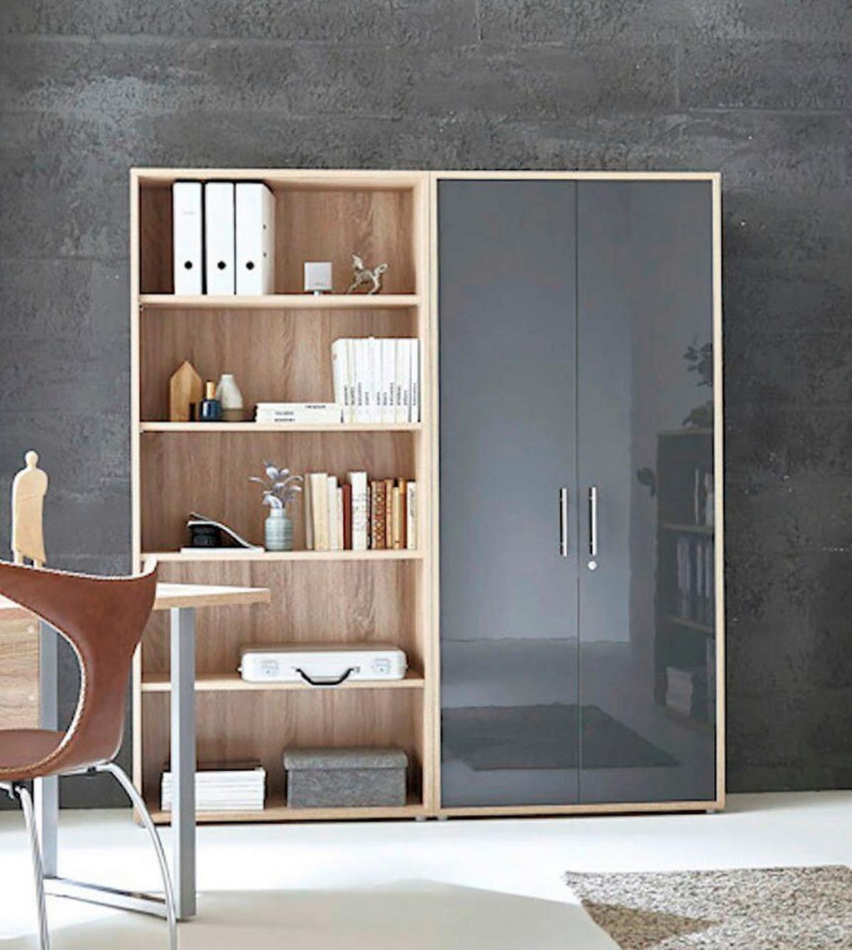 Büro Office Edition Eiche Dekor/anthrazit Hg - Anthrazit Hochglanz/Sonoma Eiche, MODERN, Holzwerkstoff/Metall - MID.YOU