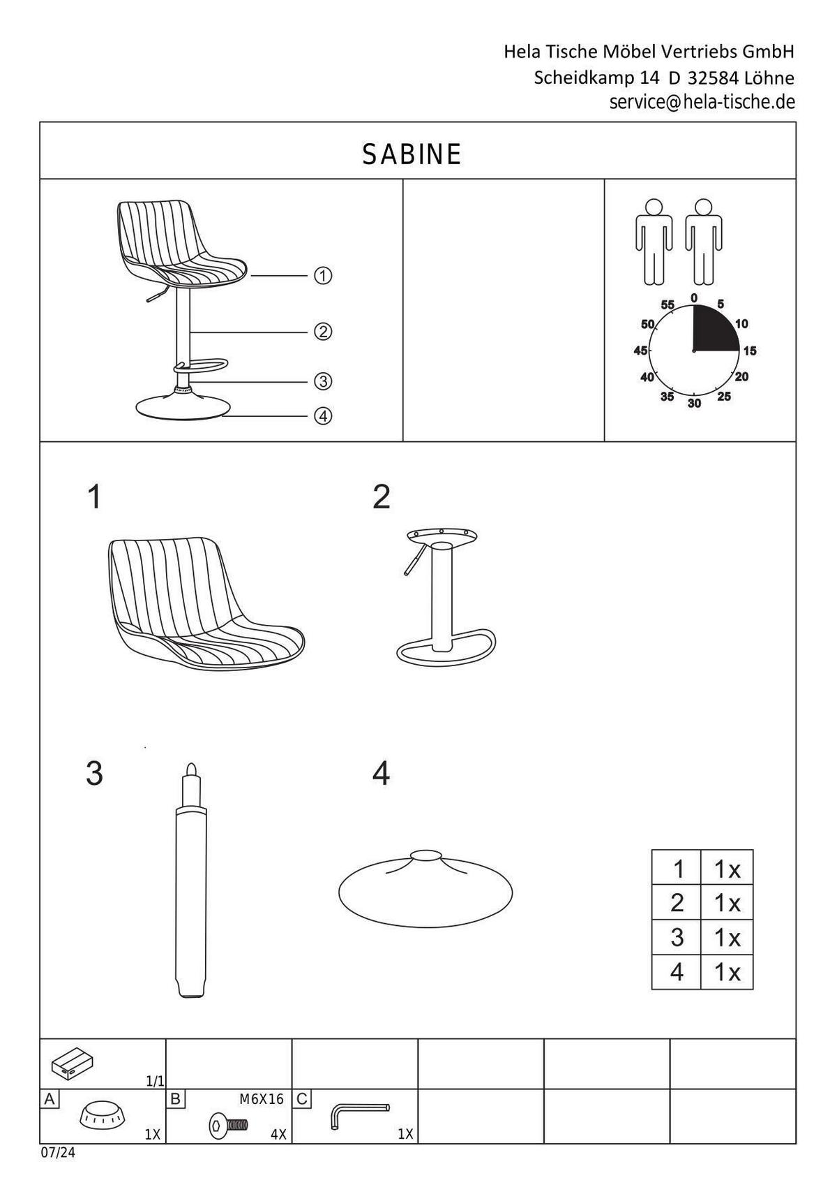 BARHOCKER-SET SABINE II H 2ER-SET - Anthrazit/Schwarz, MODERN, Textil/Metall (46/86-108/54cm) - P & B
