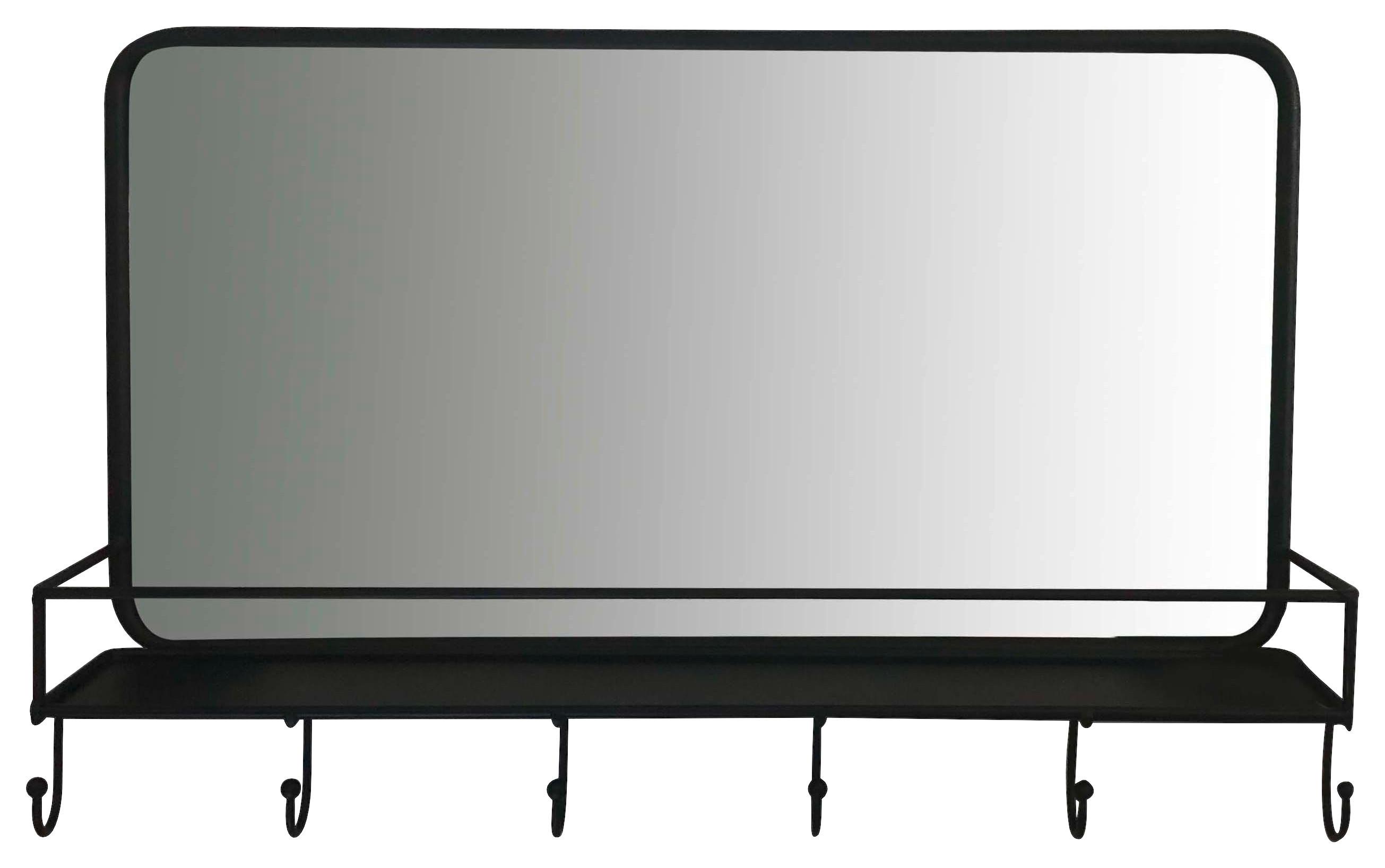 Hakenleiste Sonja B: 50 cm inkl. Spiegel 6 Haken - Schwarz, MODERN, Glas/Metall (50/32/10cm)