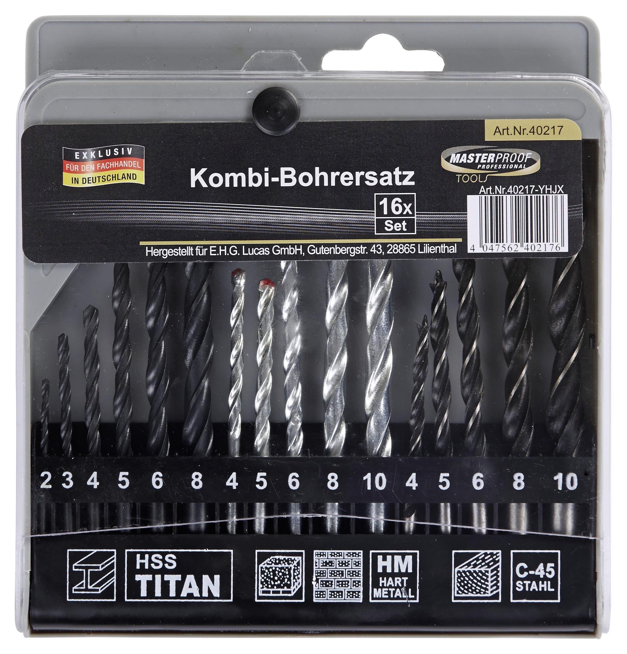 Bohrersatz 16-Tlg. Ø 2-10 mm Holz/Stein/Metall - Silberfarben/Graphitfarben, KONVENTIONELL, Metall