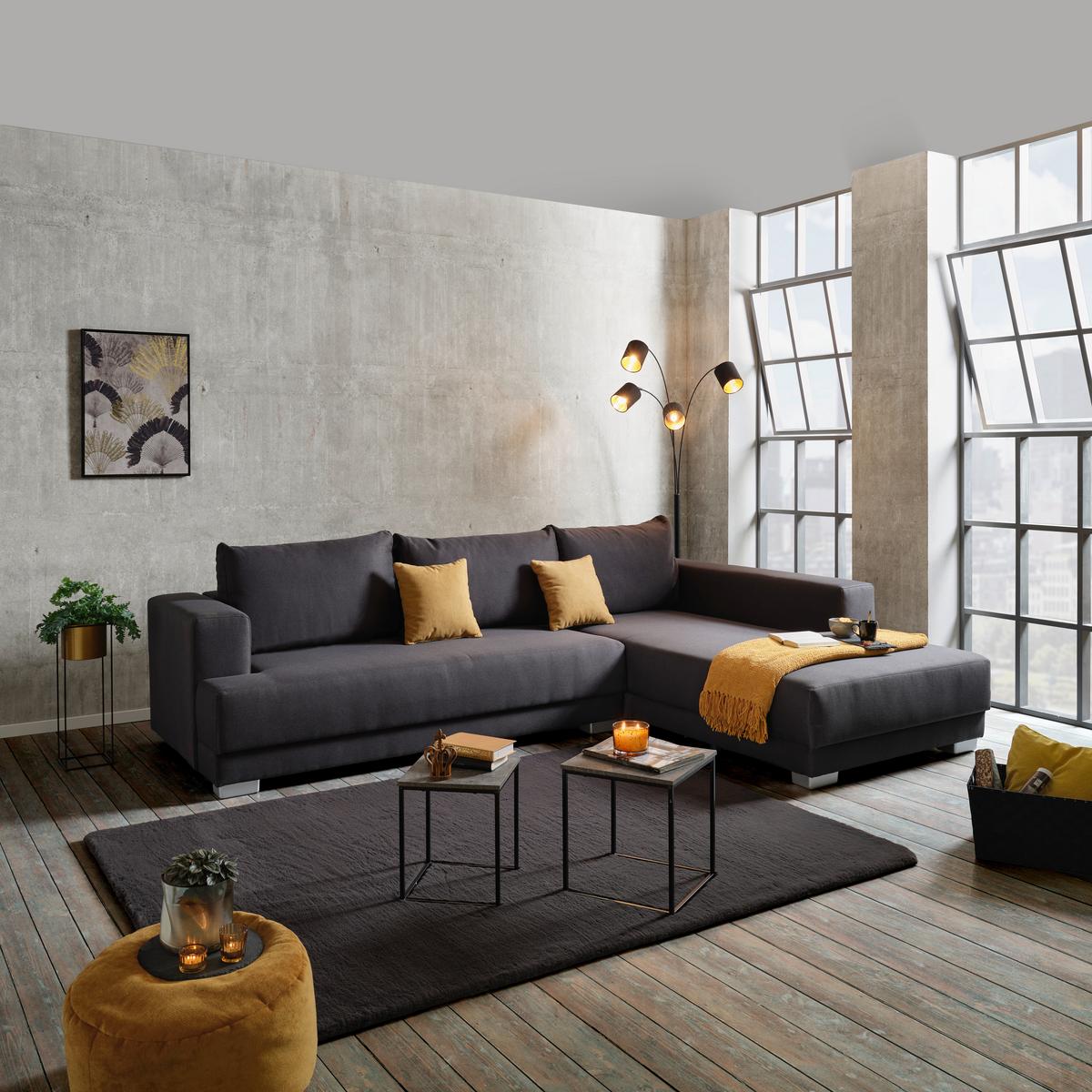 Ecksofa mit Bettkasten Anthrazit inkl. Zierkissen - Anthrazit/Gelb, MODERN, Holz/Holzwerkstoff (300/220cm)