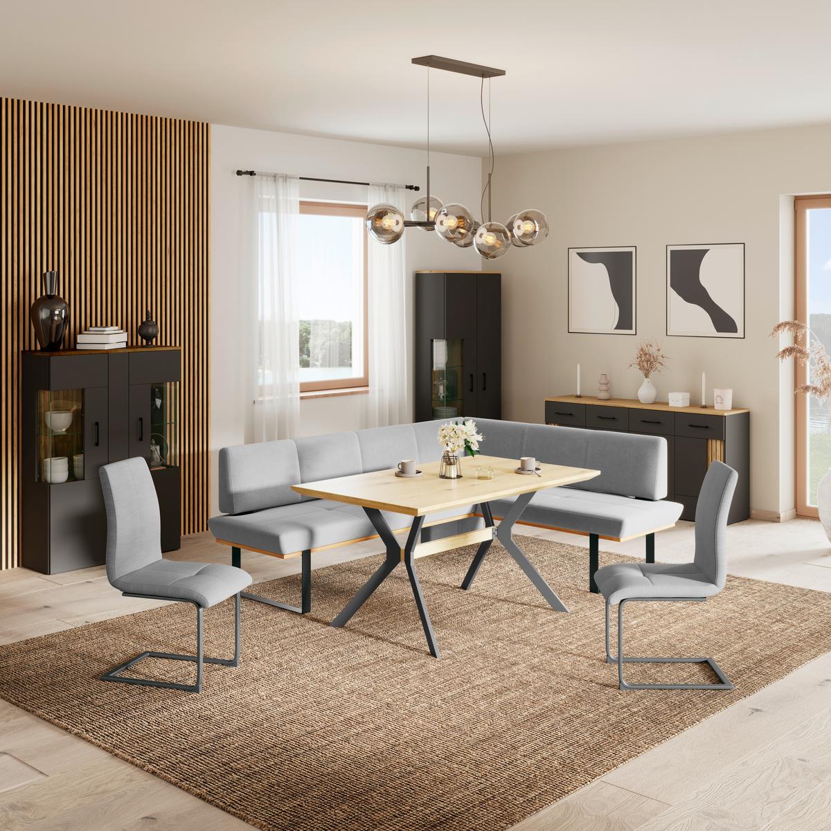 Eckbank Tristan Webstoff hellgrau, S:225x175cm - Hellgrau/Schwarz, MODERN, Holz/Textil (225/175cm) - James Wood