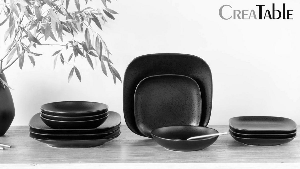 Kombiservice Square Schwarz 16-teilig - Schwarz, Basics, Keramik - Creatable