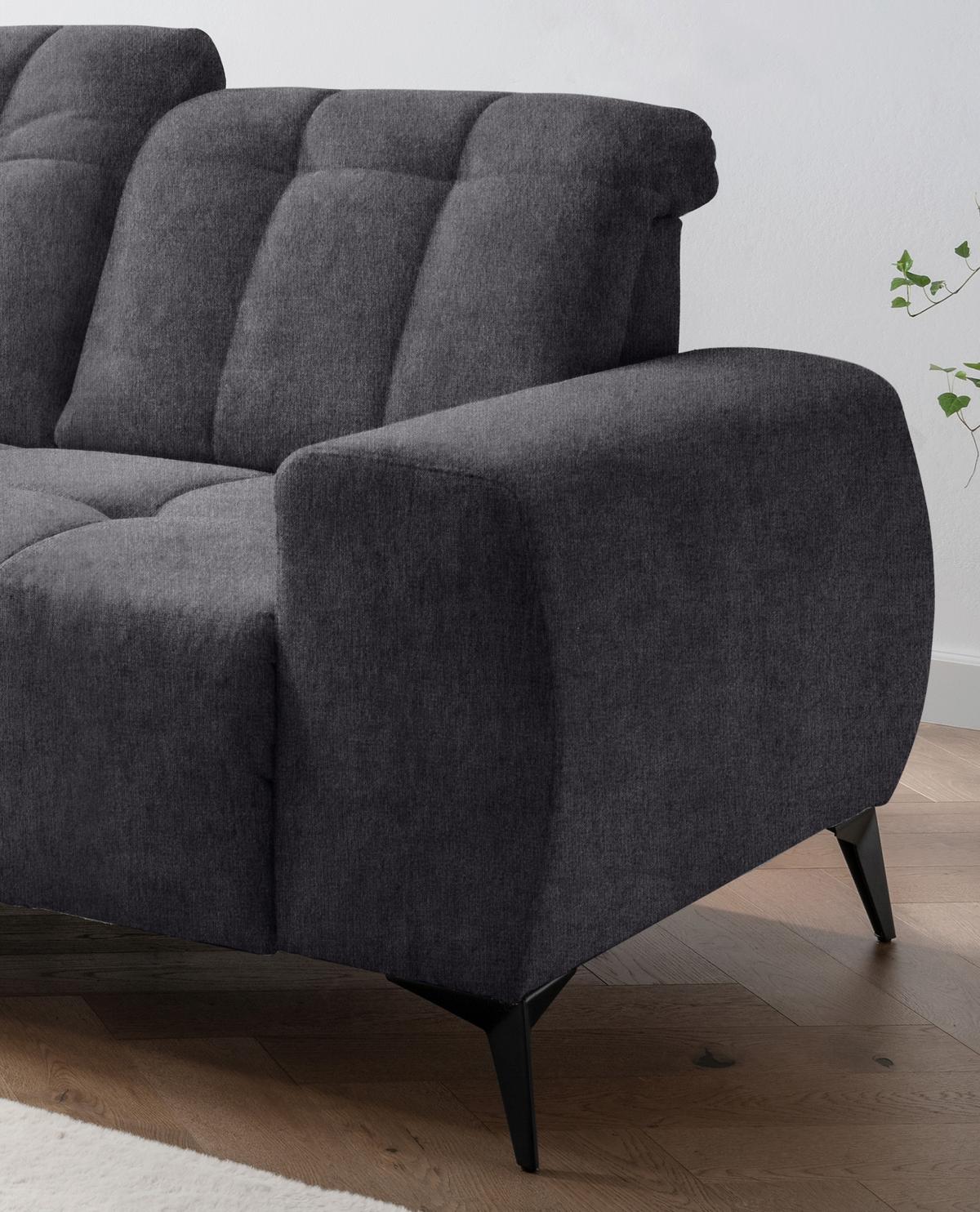 Ecksofa mit USB Anschluss Sano, Anthrazit, S: 200x261 cm - Anthrazit/Schwarz, MODERN, Textil (200/261cm) - Livetastic