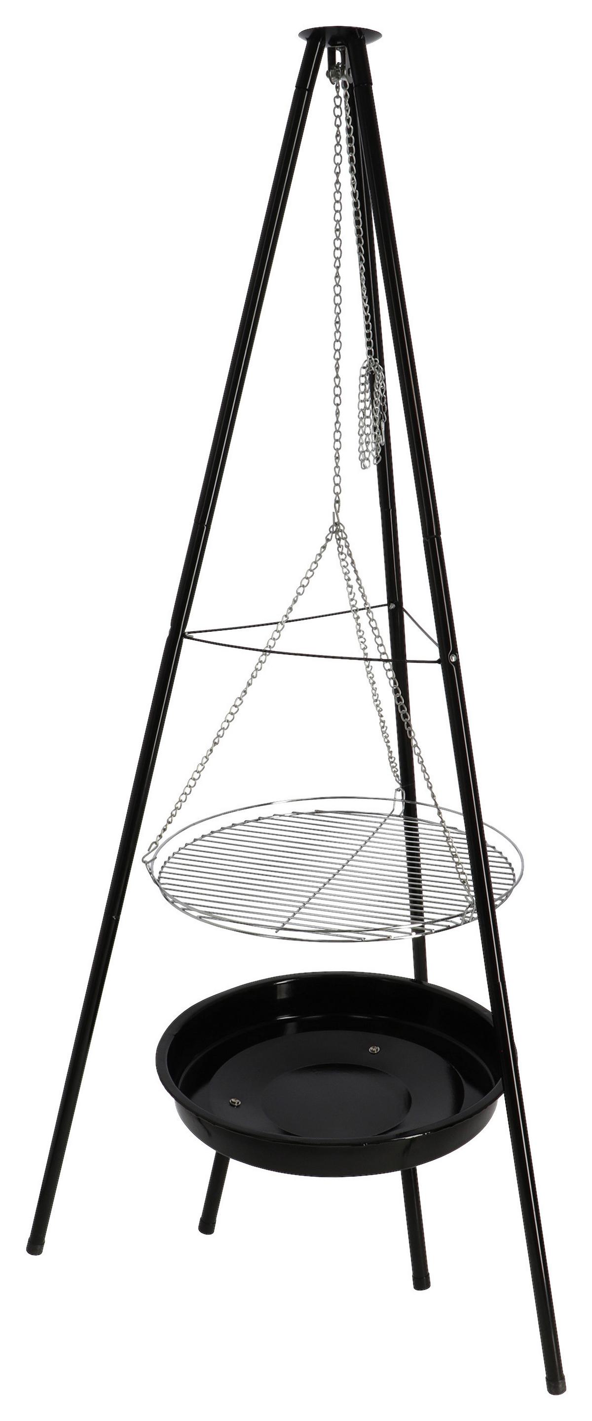 DREIBEIN MIT GRILL-FEUERSCHALE - Schwarz, LIFESTYLE, Metall (67,5/77/157cm)