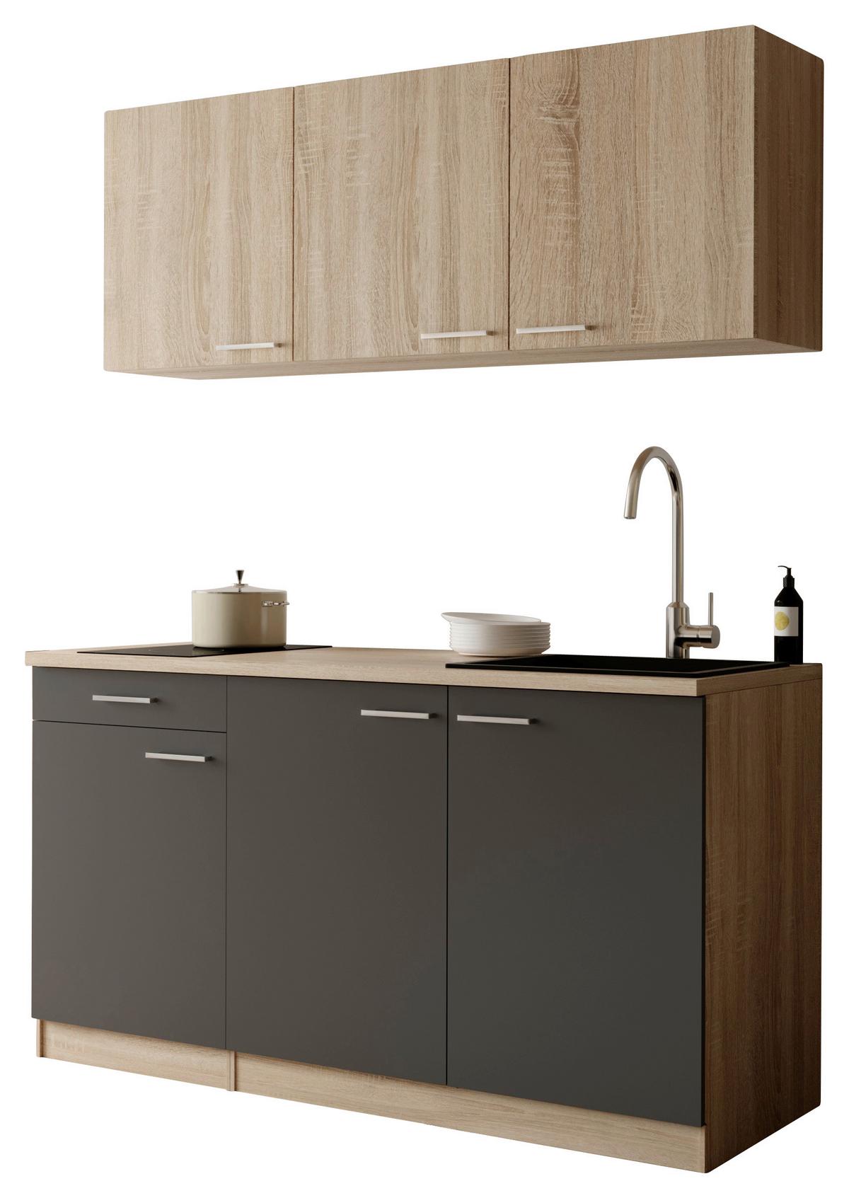 MINIKÜCHE Ingrid, Grau B: 150 cm - Eichefarben/Grau, Design, Holzwerkstoff (150cm) - Respekta