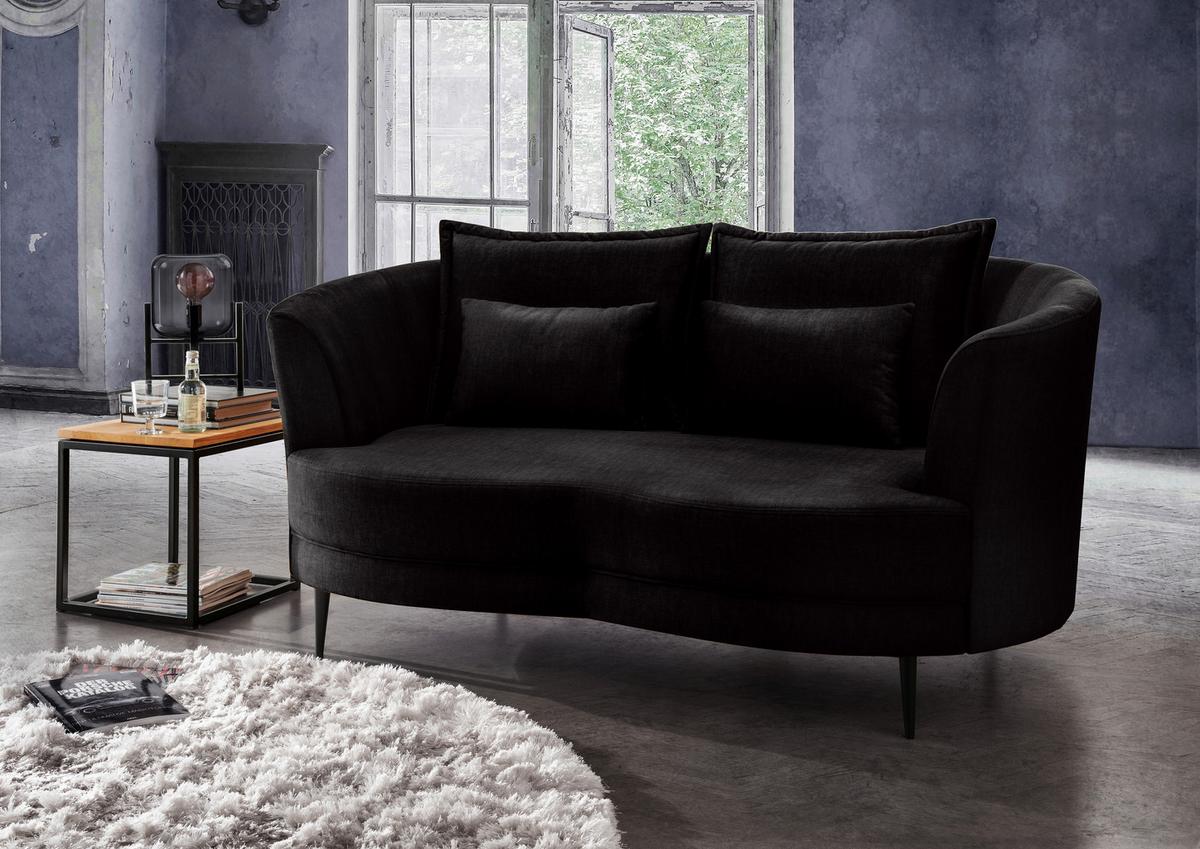 2-Sitzer-Sofa Anthrazit Velours, Rücken Echt B: 179 cm - Anthrazit/Schwarz, MODERN, Textil (179/85/101cm) - Livetastic