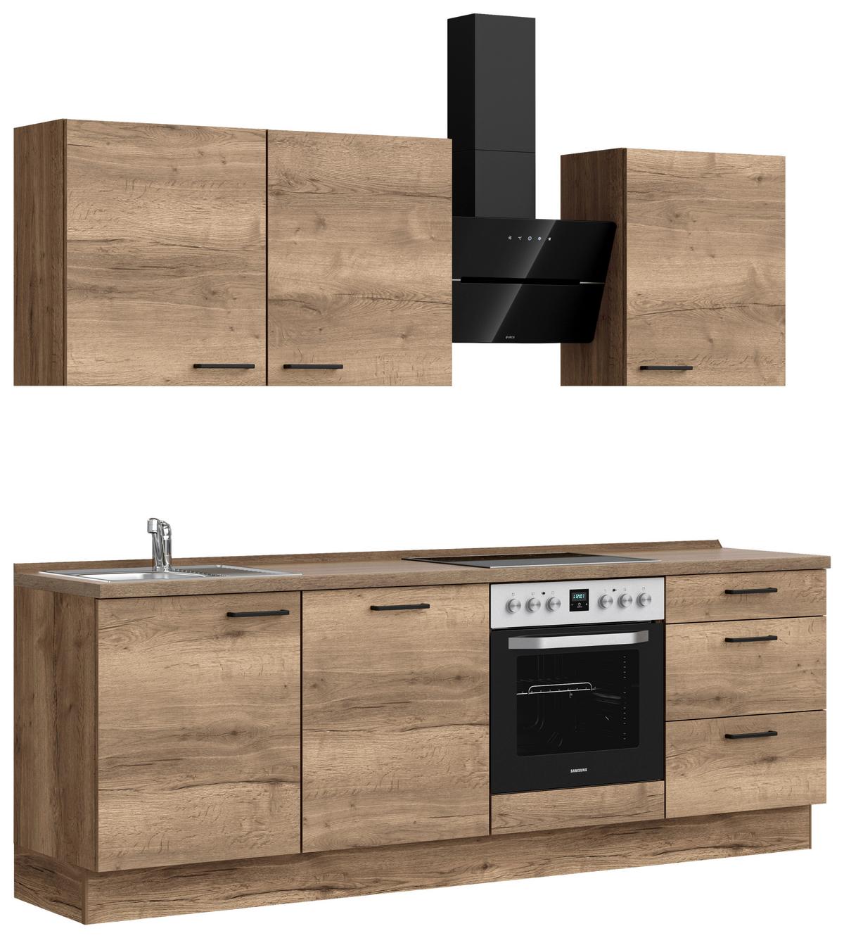 Kuchyňská linka 240 cm, dekor dub Havanna - černá/tmavý dub, Moderní, kov/kompozitní dřevo (240cm) - Nobilia