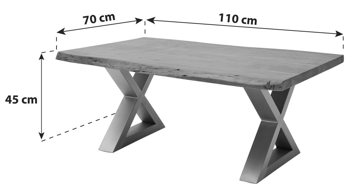 Couchtisch Holz Massiv Cartagena Grau/Edelstahlf. - Edelstahlfarben/Grau, MODERN, Holz/Metall (110/45/70cm)