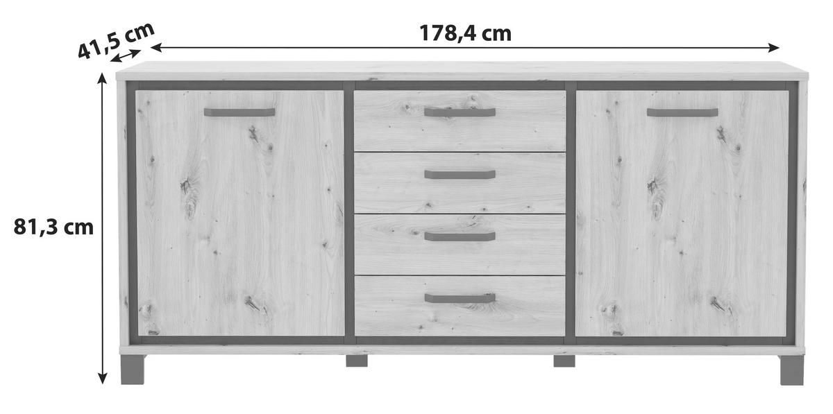 Sideboard B: 178 cm Trondheim, Eiche Dekor/Schwarz - Eichefarben/Schwarz, Basics, Holzwerkstoff/Kunststoff (178.4cm) - Livetastic