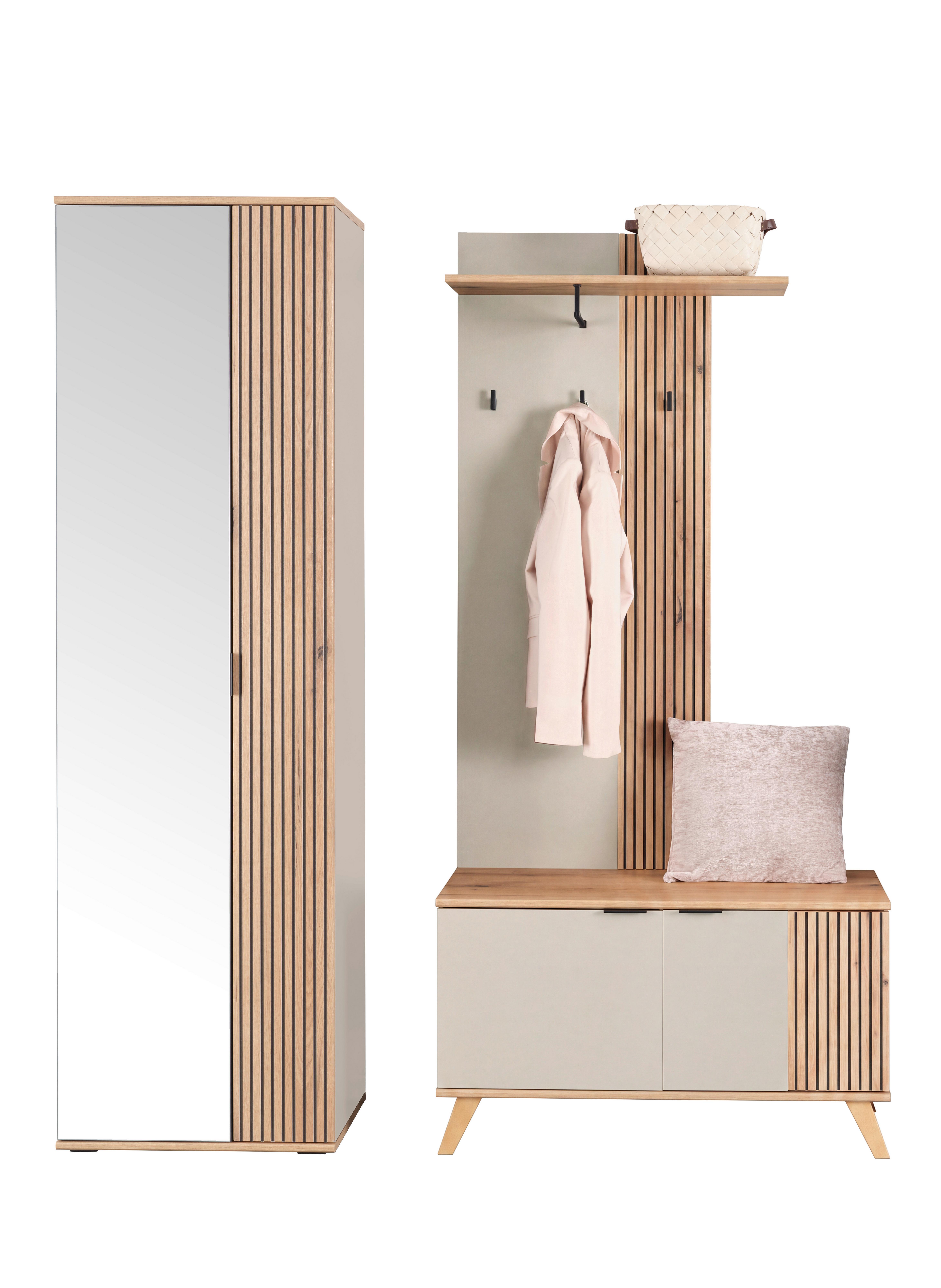 Garderobe Clever Kaschmir /Eichefarben B: 145,5cm - Kaschmir/Eichefarben, MODERN, Holzwerkstoff (145,5/193/38cm)