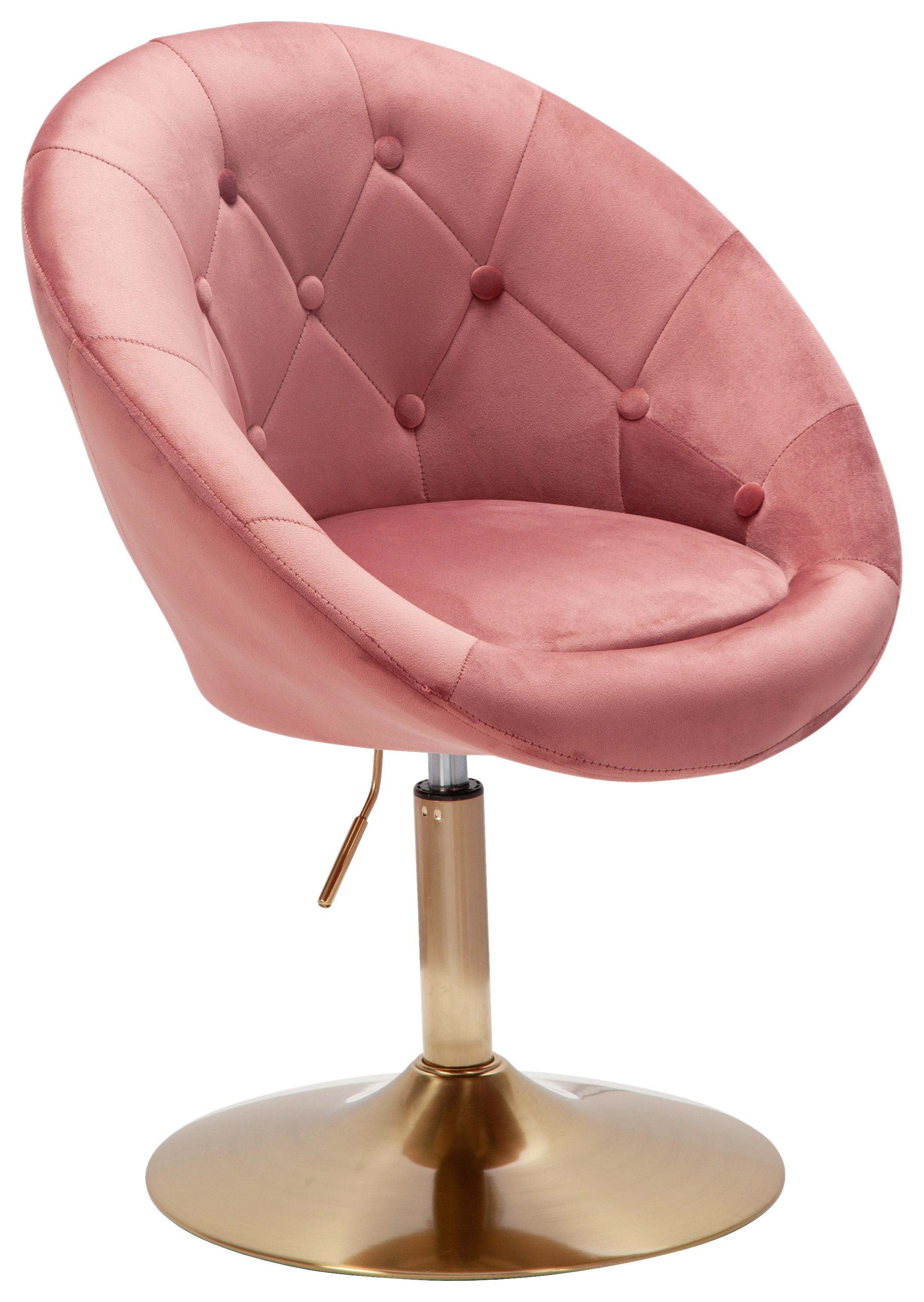 Polsterstuhl Im Retro -Look Samt Rosa/Gold - Goldfarben/Rosa, KONVENTIONELL (67/100/62cm) - MID.YOU