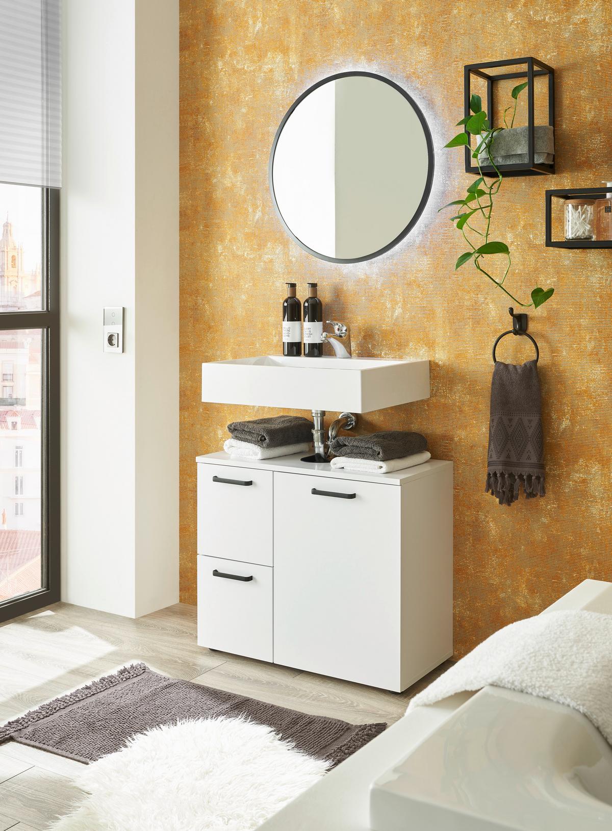 Waschbeckenunterschrank Vanice B: 70 cm Weiß - Schwarz/Weiß, MODERN, Holzwerkstoff (70/60/35cm) - MID.YOU