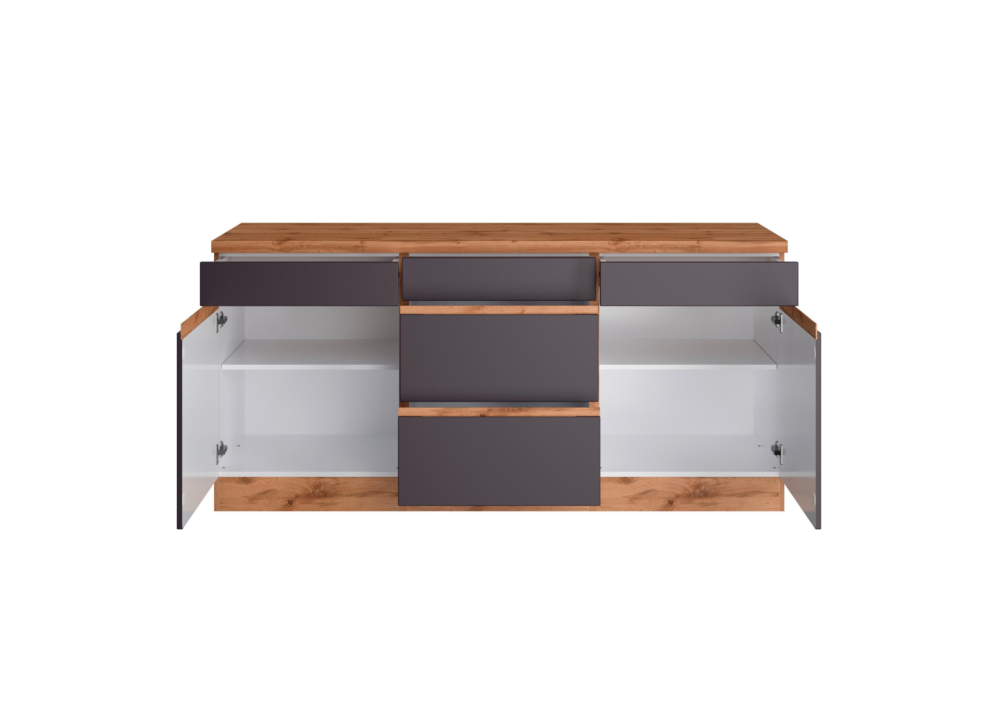 Küchenunterschrank Turin 180 cm Grau/Wotaneiche - Eiche Wotan/Grau, Design, Holzwerkstoff (180/86/60cm) - Held