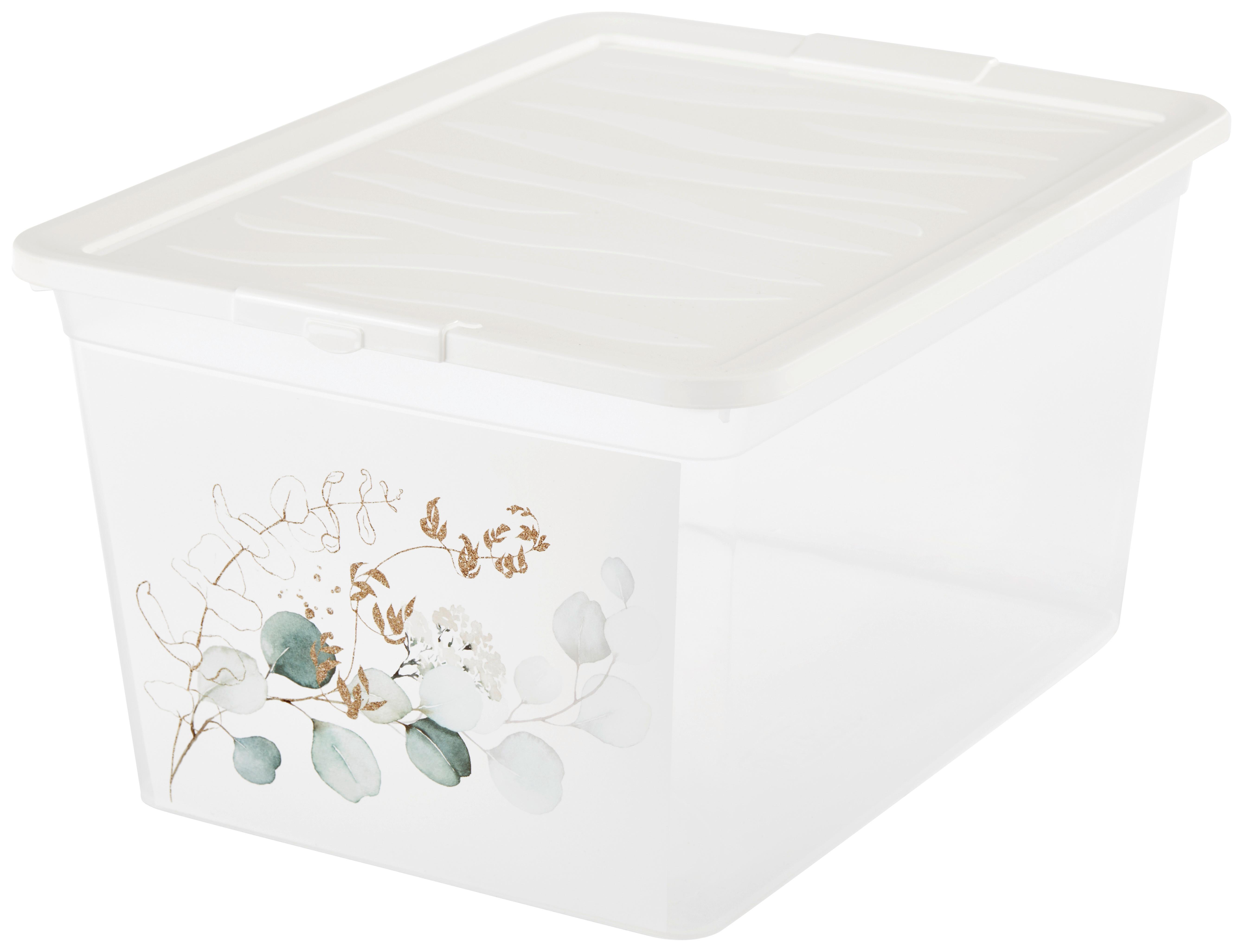Aufbewahrungsbox Eukalyptus mit Deckel 38,4x19,9x28,3 cm - Klar/Weiß, KONVENTIONELL, Kunststoff (38,4/19,9/28,3cm)