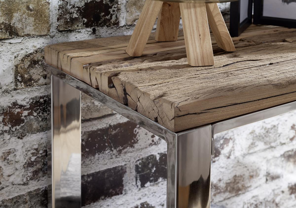 Konsolentisch Priya Akazienholz B: 115 cm - Chromfarben/Akaziefarben, MODERN, Holz/Metall (115/76/46cm) - MID.YOU