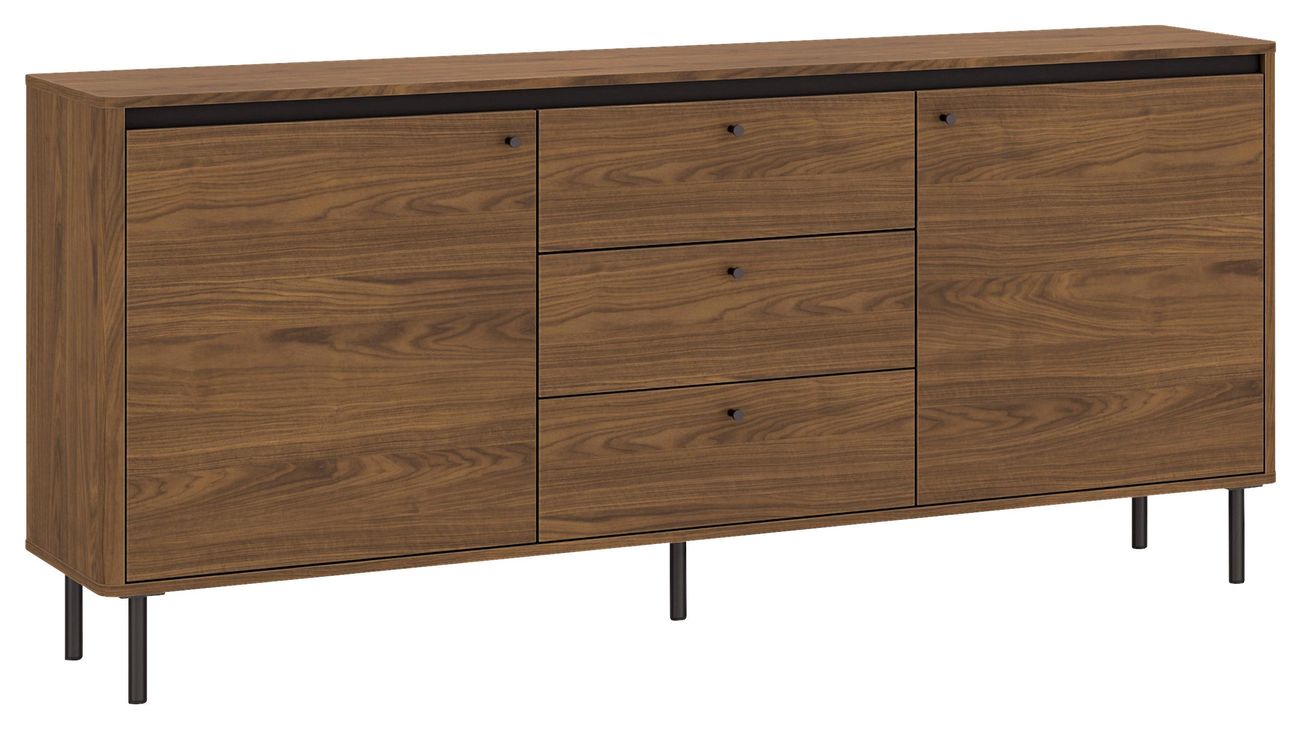 Sideboard Revillo Schwarz/Nussbaumfarben B:177cm - Nussbaumfarben/Schwarz, Basics, Holzwerkstoff (177/81/40cm)